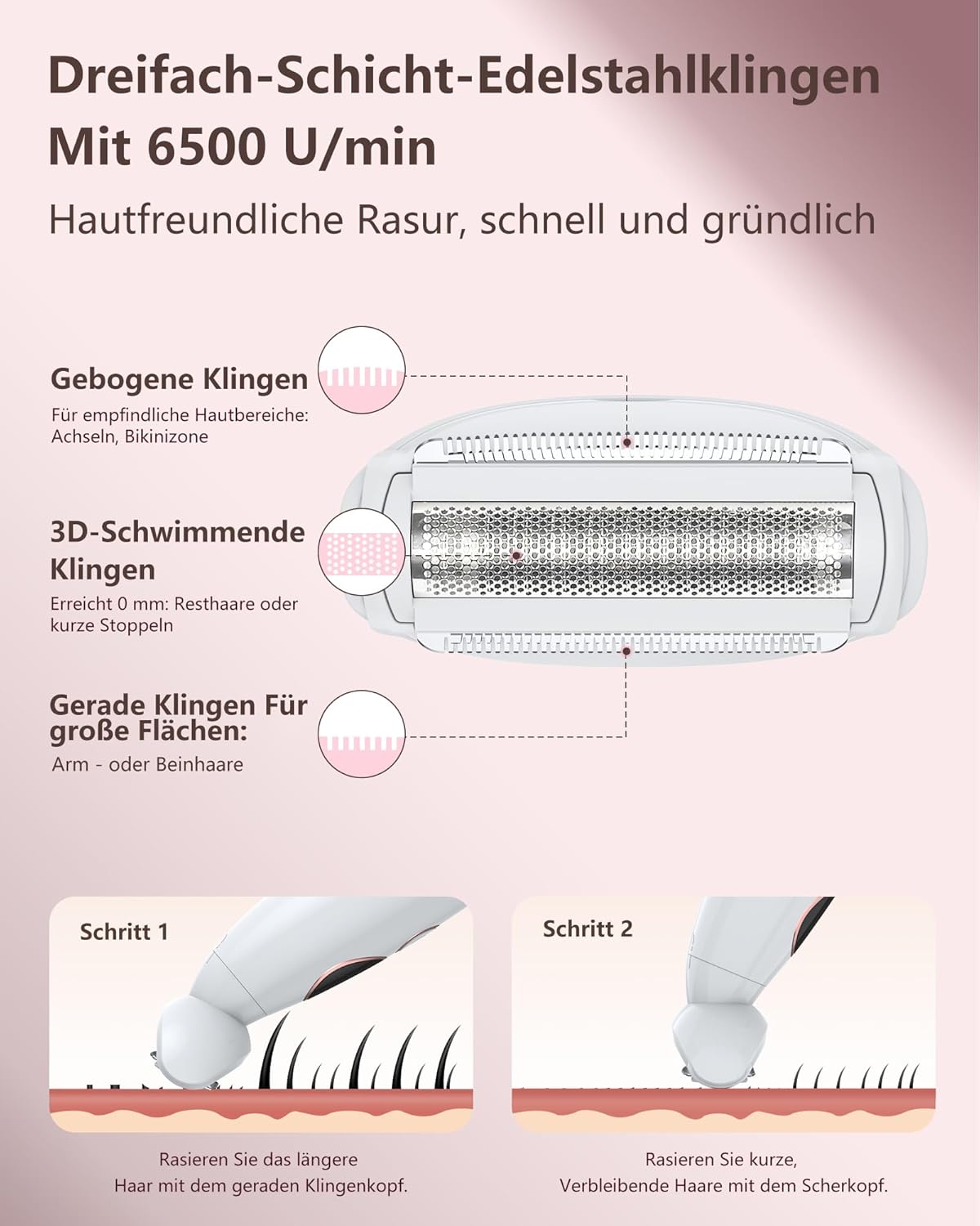 Elektrischer Damenrasierer 3in1 Trimmer wasserdicht Akku NassTrocken
