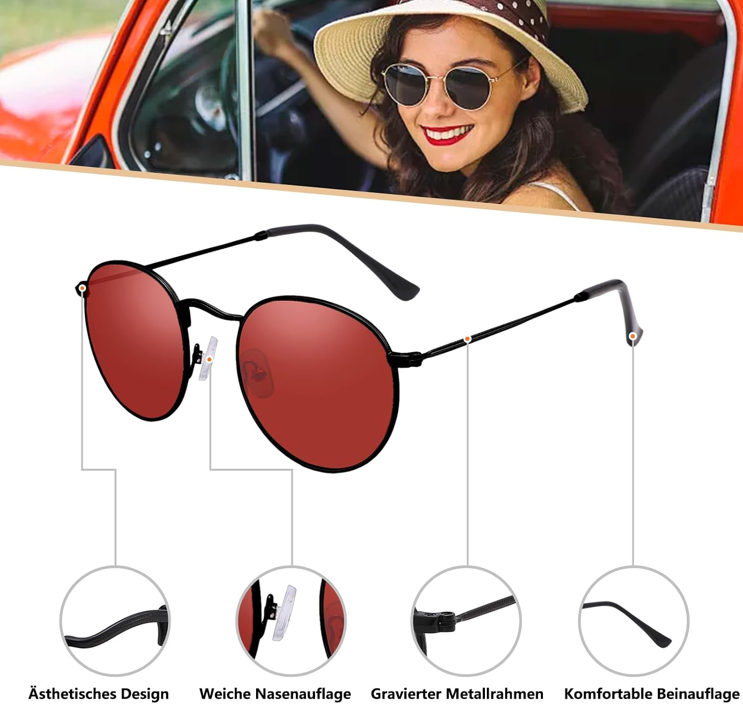 Retro Sonnenbrille rund UV400 polarisiert Herren Damen Vintage Unisex