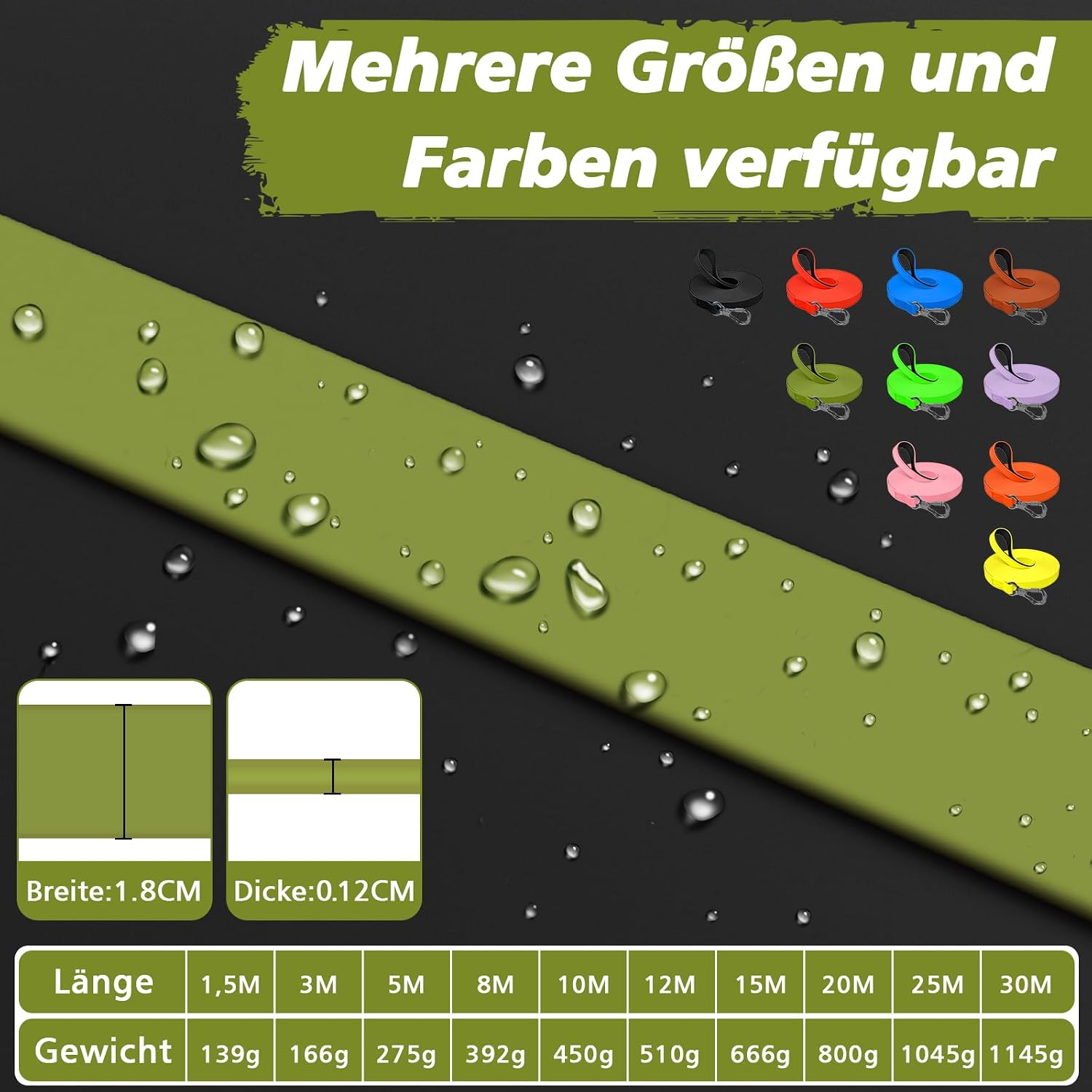 XBEN Schleppleine gummiert wasserdicht mit Karabiner 3m-30m