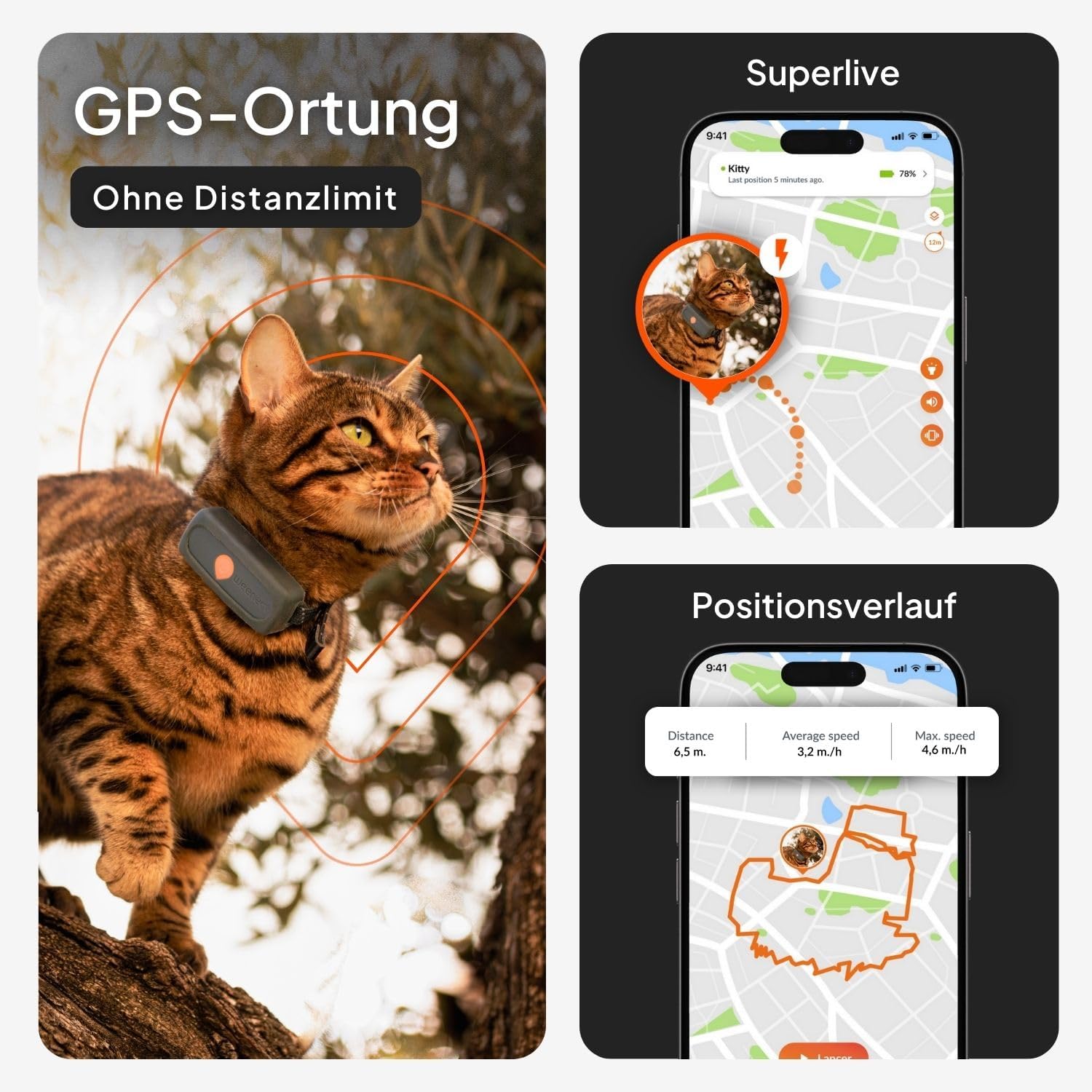Weenect XS GPS Katzen Tracker mit Halsband, Echtzeit Ortung, ohne Distanzlimit