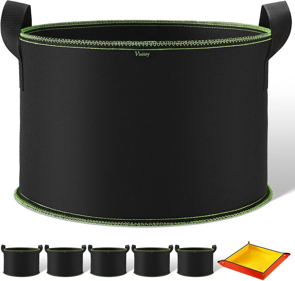 5er Set Stofftopf Vlies Grow Bag mit Griffen + 100×100 cm Pflanzmatte -6