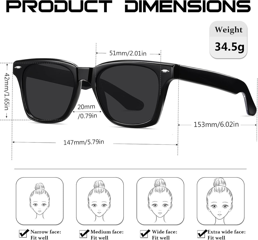 KANASTAL Herren Sonnenbrille polarisiert Retro Rechteckig TR90 Rahmen UV400
