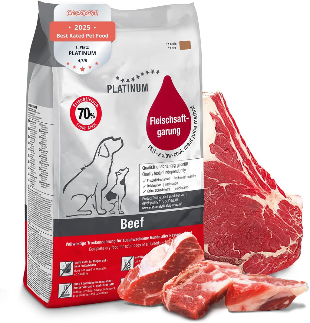 PLATINUM Adult Hundefutter Beef 5 kg Trockenfutter aus Fleischsaftgarung