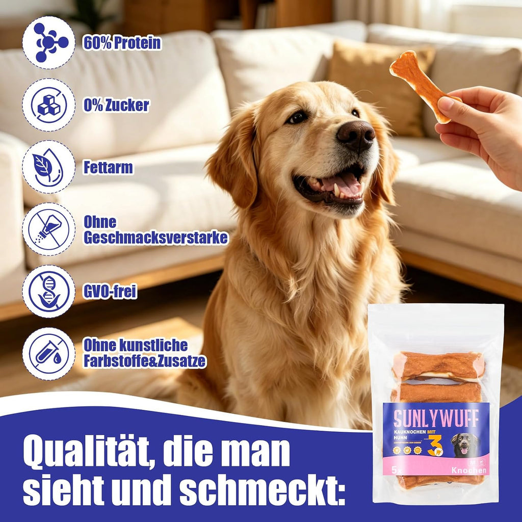 Kauknochen Hund Huhn 5x10 cm Zahnpflege Kaustangen Rinderhaut 60% Protein