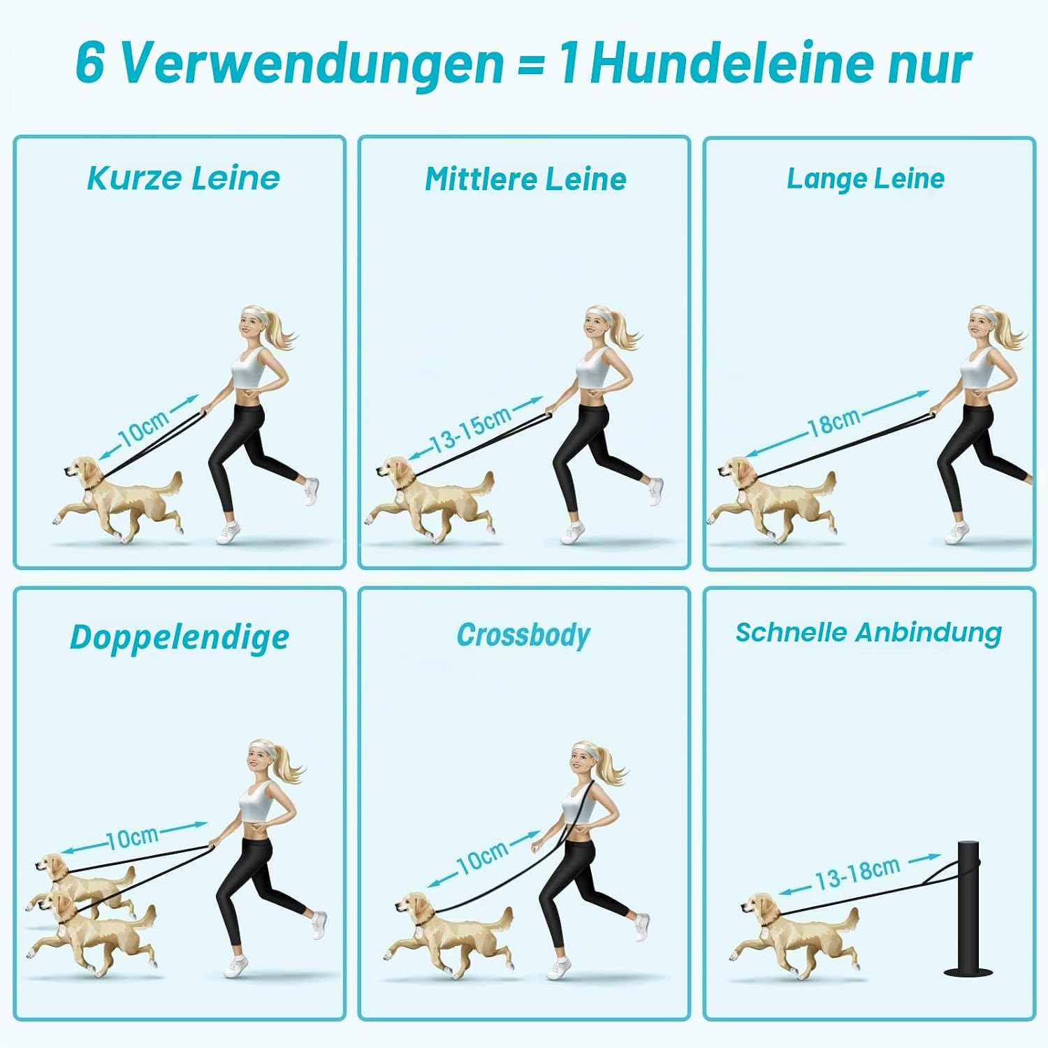 oneisall Hundeleine 2,5 m verstellbar Nylon Führleine Übungsleine schwarz