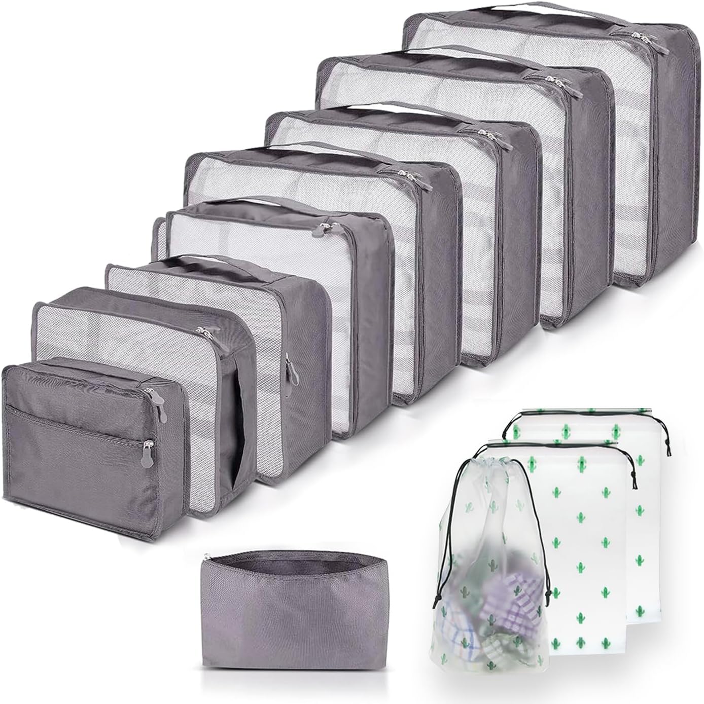 Koffer Organizer Set 12 Stueck Packwuerfel Reise Gepaeck Organizer Grau