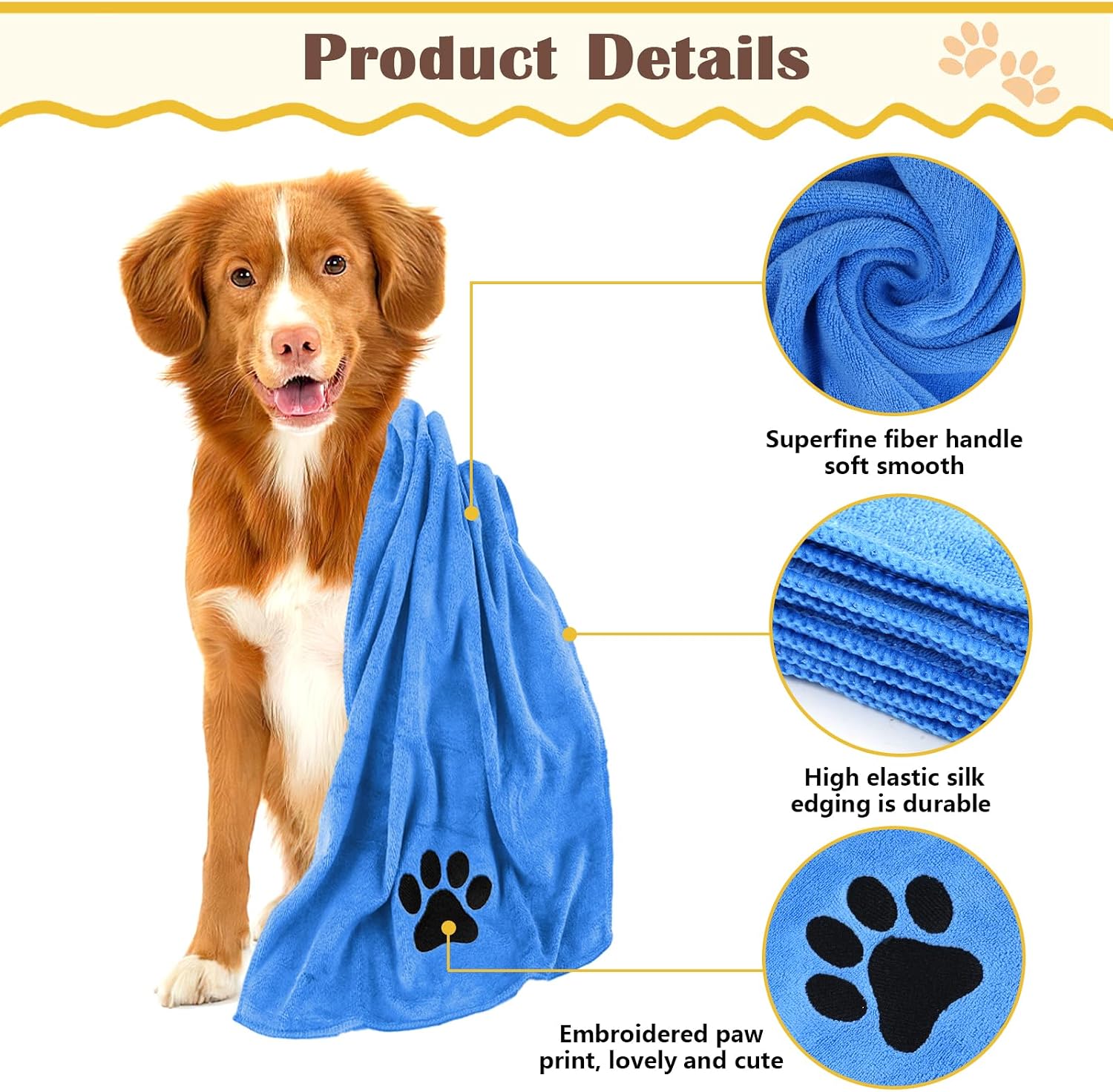 Hundehandtuch Mikrofaser 75x35 cm, 2er Set, extra saugfaehig, 35cm-50cm