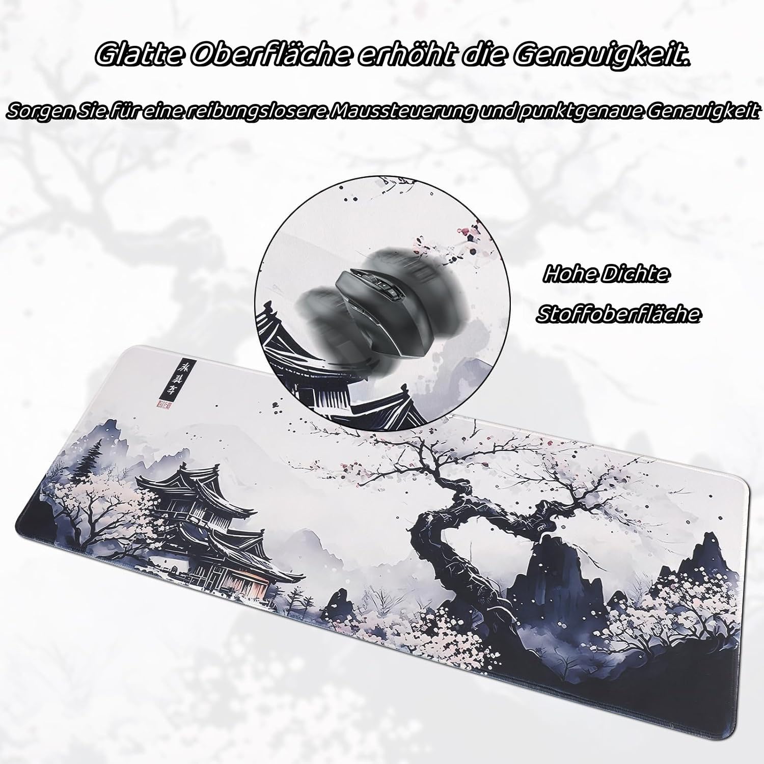 Gaming Mauspad Kirschbluete Weiss gross rutschfest Schreibtisch Matte