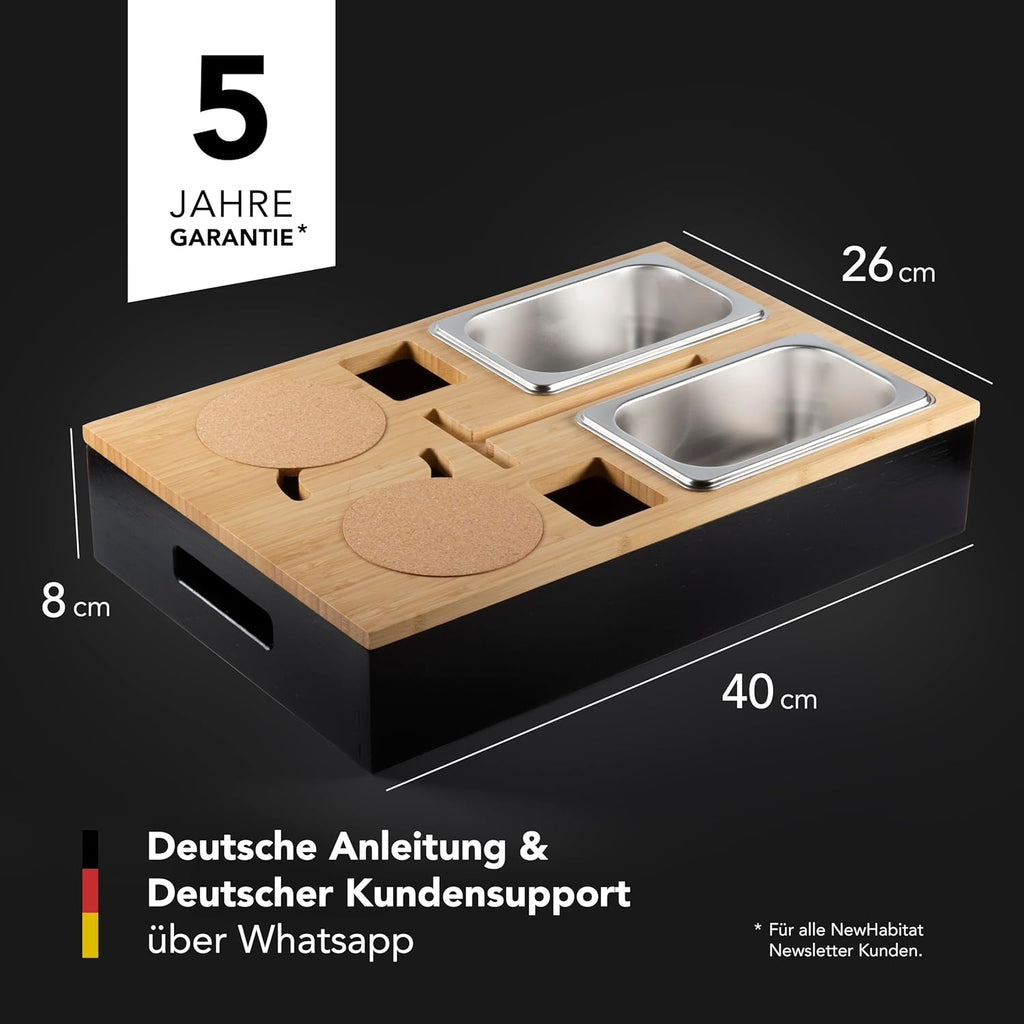 Couchbar Bambus Snackbox mit 2 Schalen, 2 Getraenkehaltern, Handyhalter Schwarz