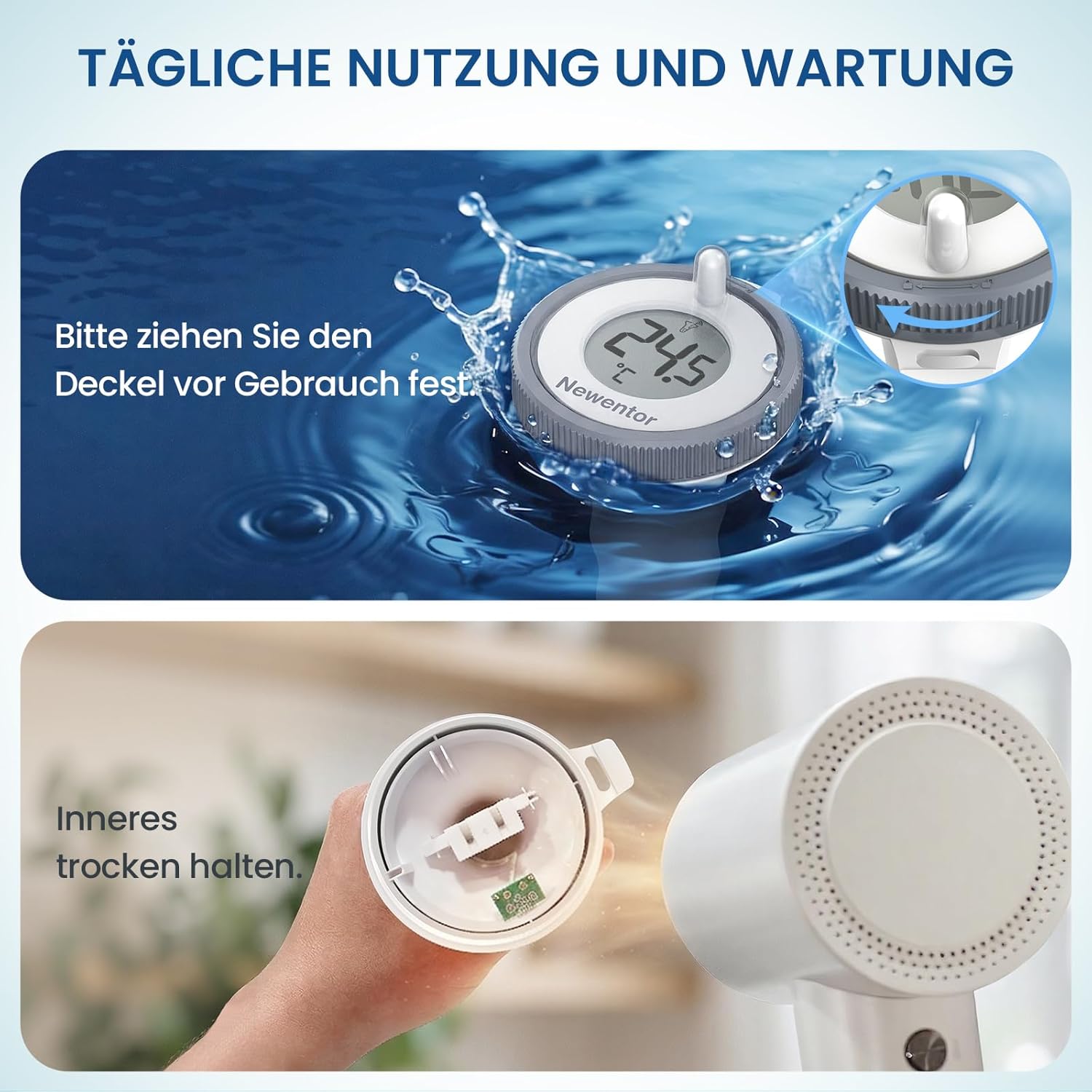 Newentor Funk-Poolthermometer schwimmend mit Basisstation, 100 m Reichweite, 6 M