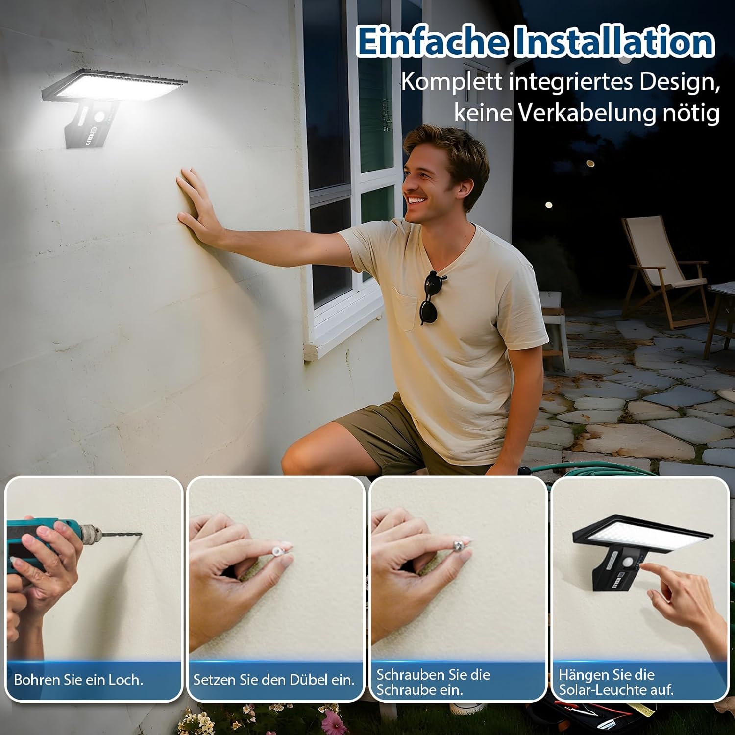 JESLED Solar Wandleuchte Aussen 90 LED mit Bewegungsmelder 4 Modi, 2 Stueck