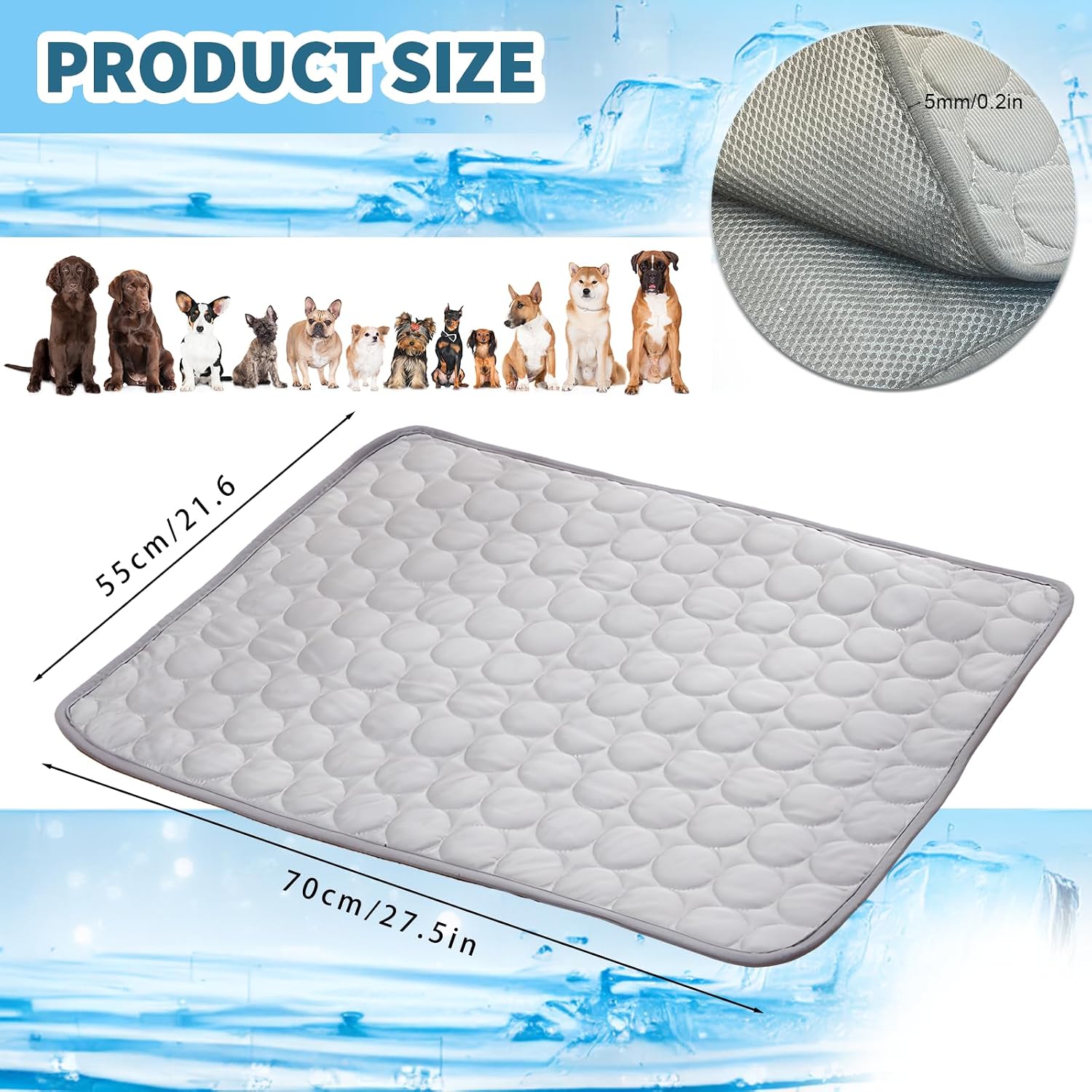 Kuehlmatte Hund Katze 70x55 cm Grau selbstkuehlend waschbar