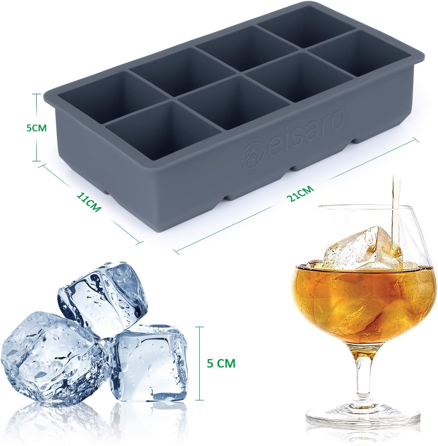 Eiswuerfelform Silikon 2er Set 5 cm mit Deckel BPA-frei schwarz