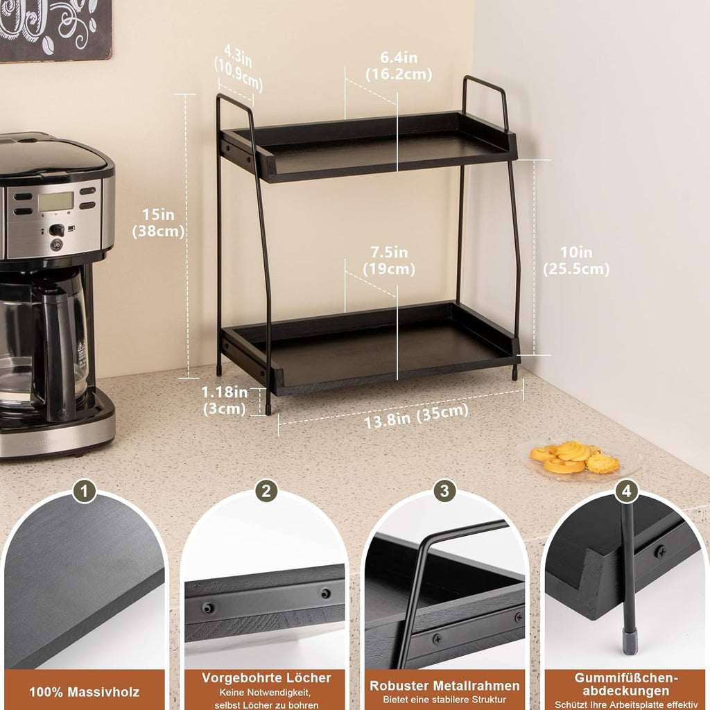 Kaffee Organizer Holz 2 Etagen Kaffeebar Kuechenregal Aufbewahrung