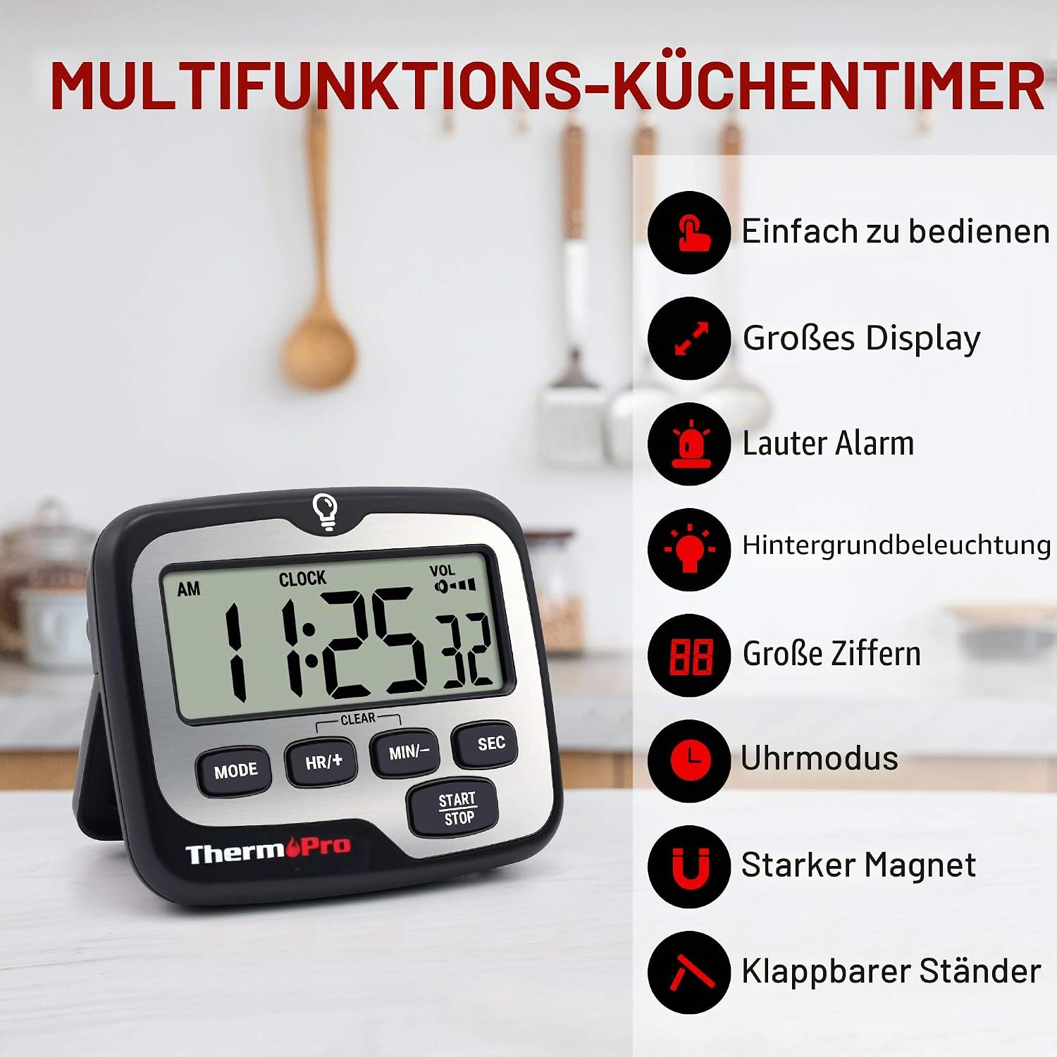 ThermoPro TM01 Digital Kuechentimer LCD Alarm Uhr Minuten Sekunden