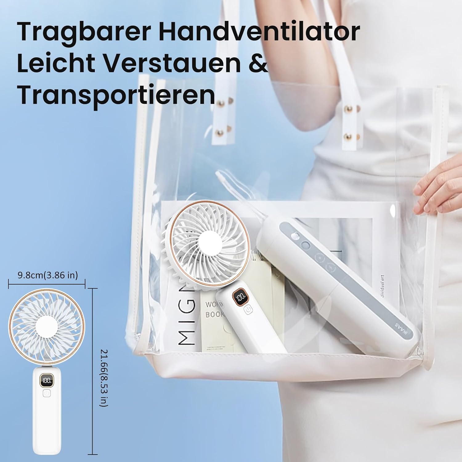 Mini Handventilator USB mit LCD, 6 Stufen, 4000 mAh Akku, 110° neigbar