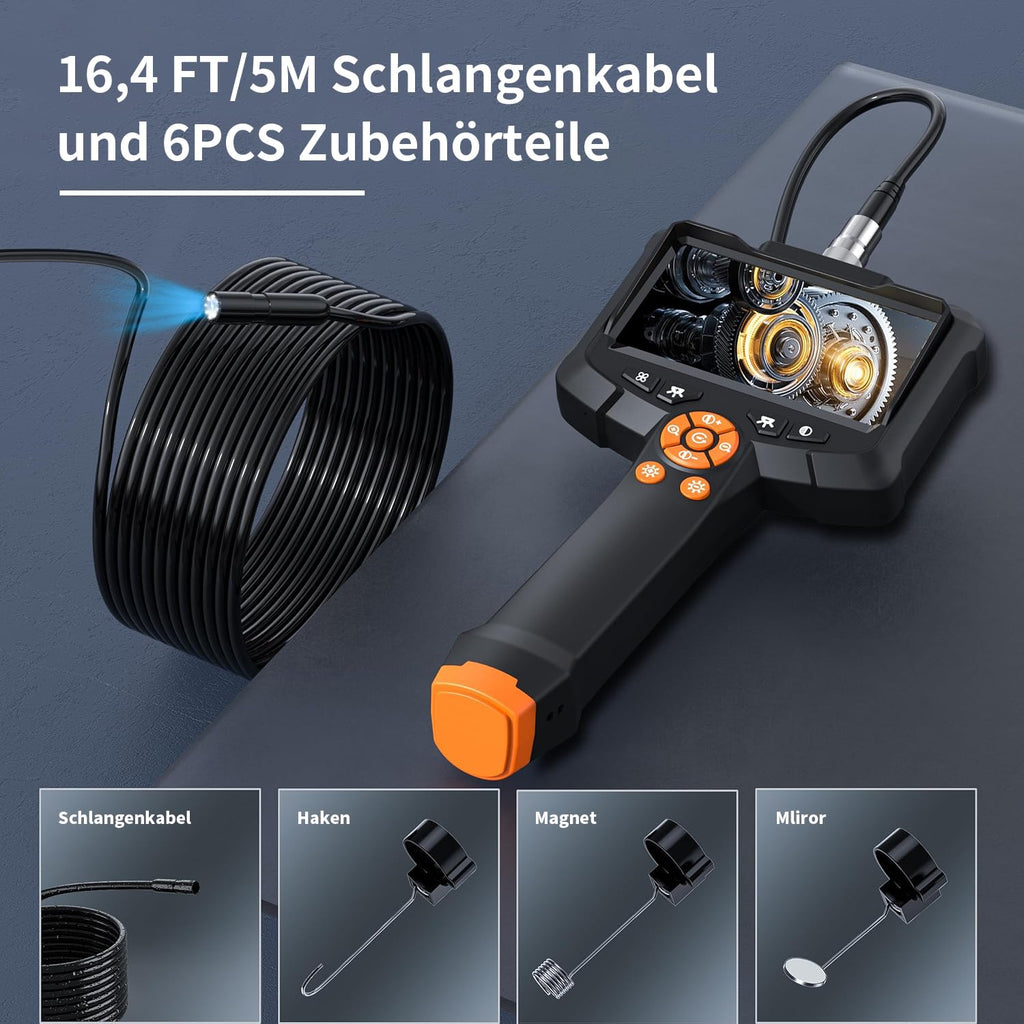 QIMIC Endoskopkamera 1080P mit 2,4" IPS Bildschirm 8 LEDs 2x Zoom 5m-15m