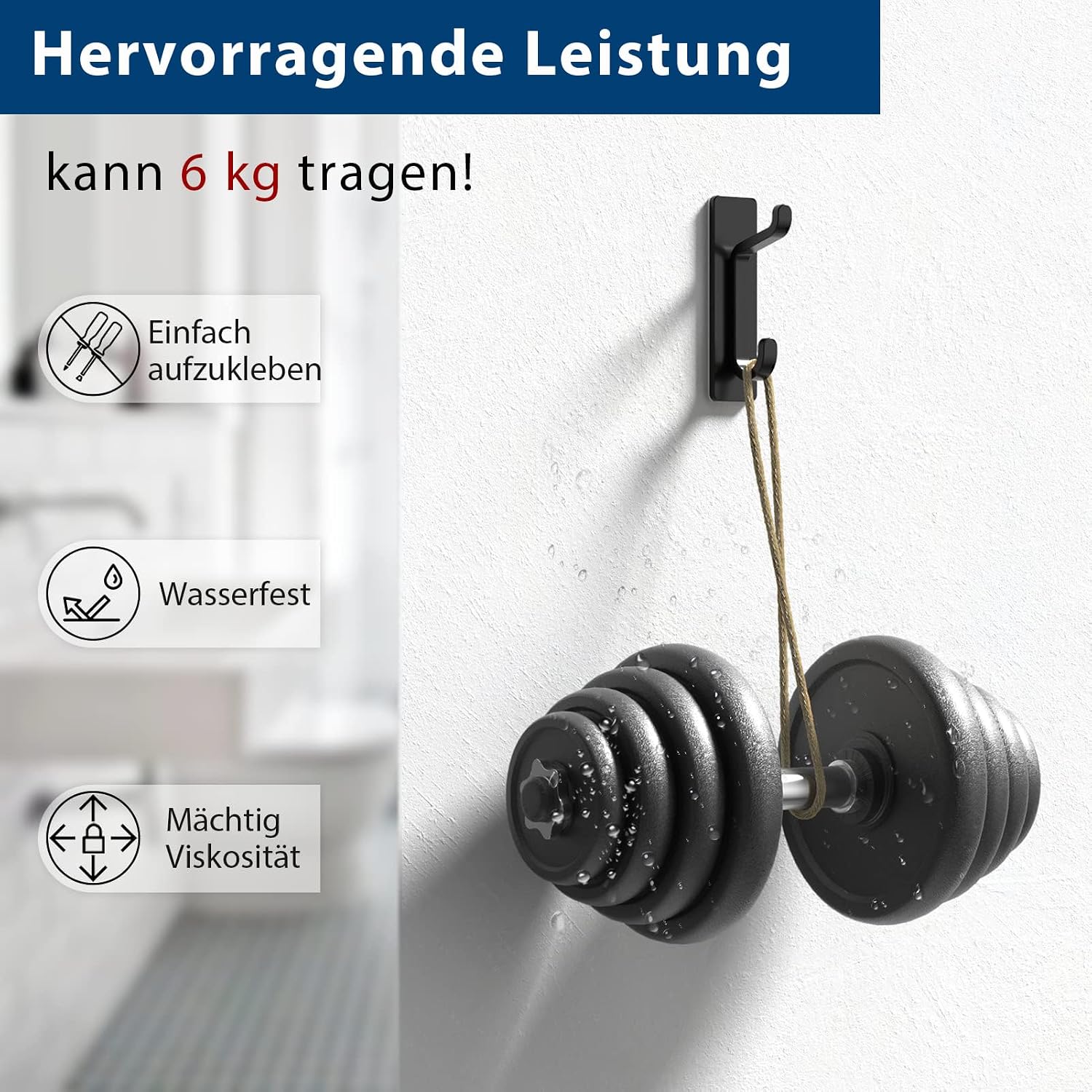 Pickpiff Klebehaken schwarz matt, selbstklebend bis, ohne Bohren