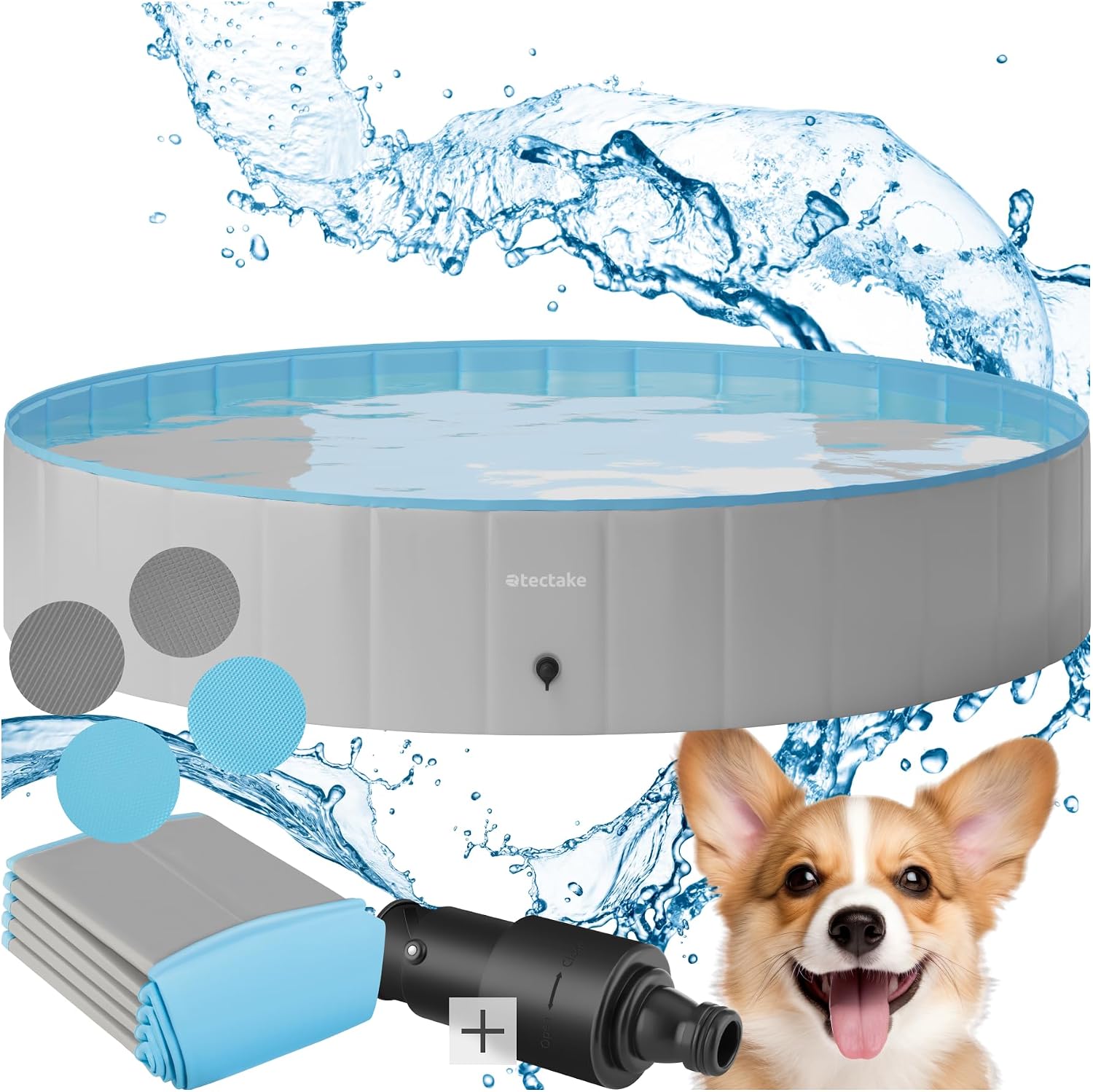 tectake Hundepool faltbar 120cm-160cm Ø, Planschbecken Baellebad fuer Hunde