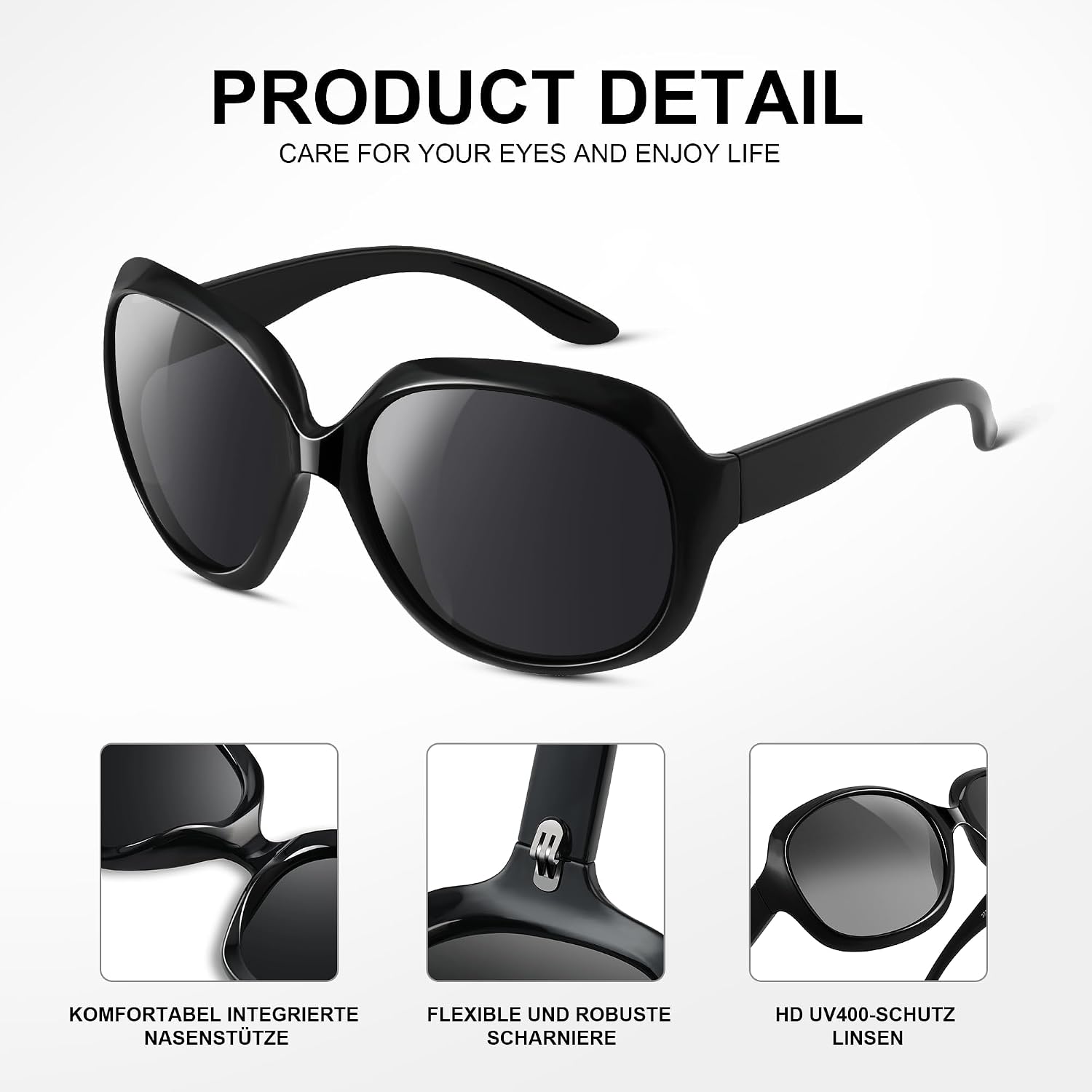 Vintage Sonnenbrille polarisiert UV400 Damen Herren Oversized Square Rahmen