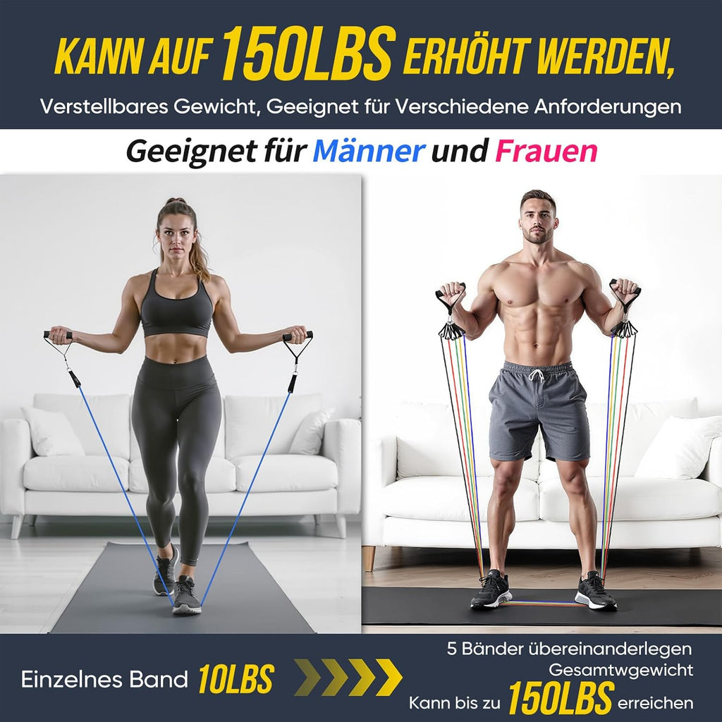 Fokky Resistance Bands Set 5 Baender mit Tueranker, Griffen und Knoechelriemen