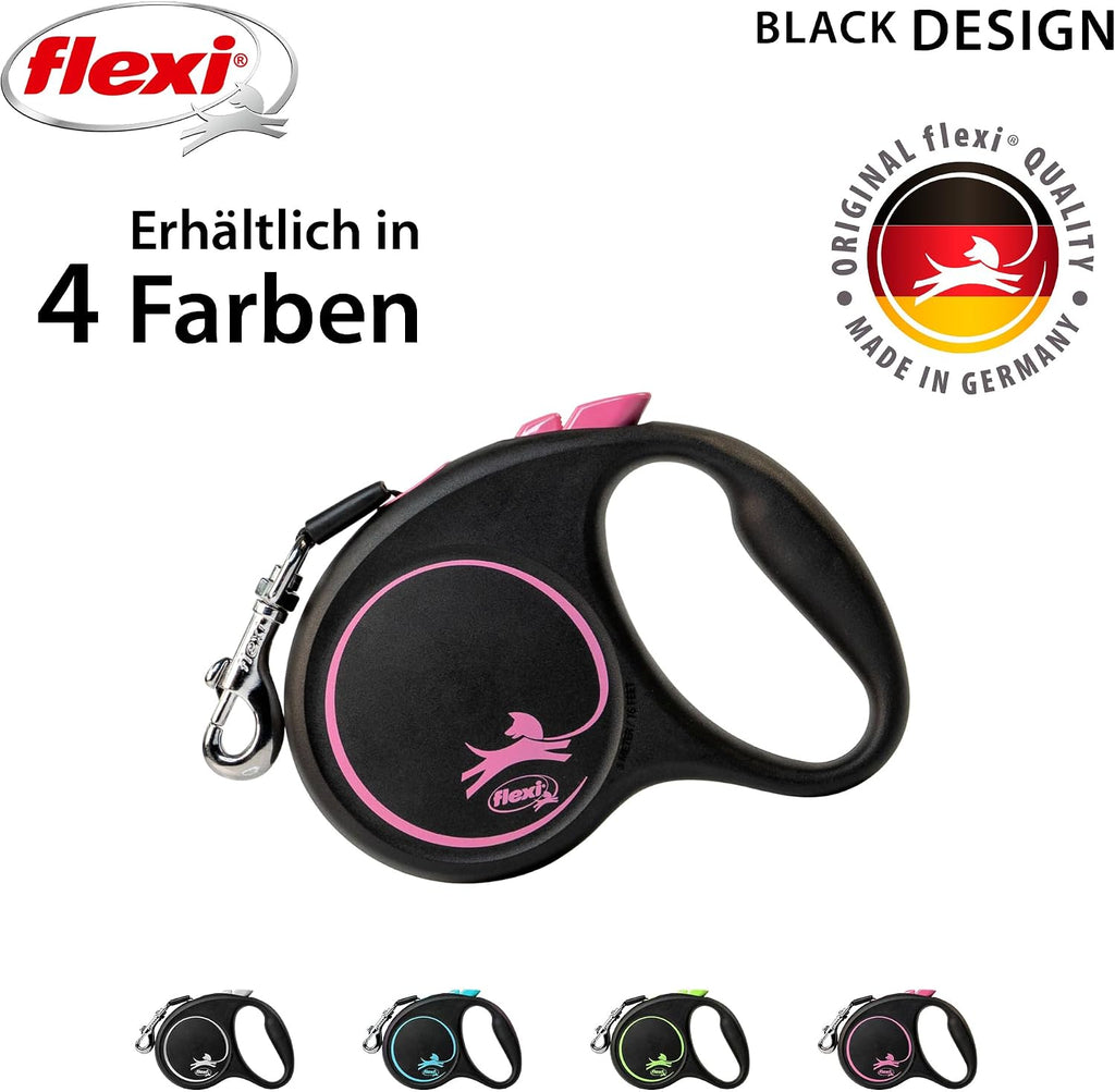 flexi Black Design S Roll-Leine 5m fuer Hunde bis schwarz/silber 5m