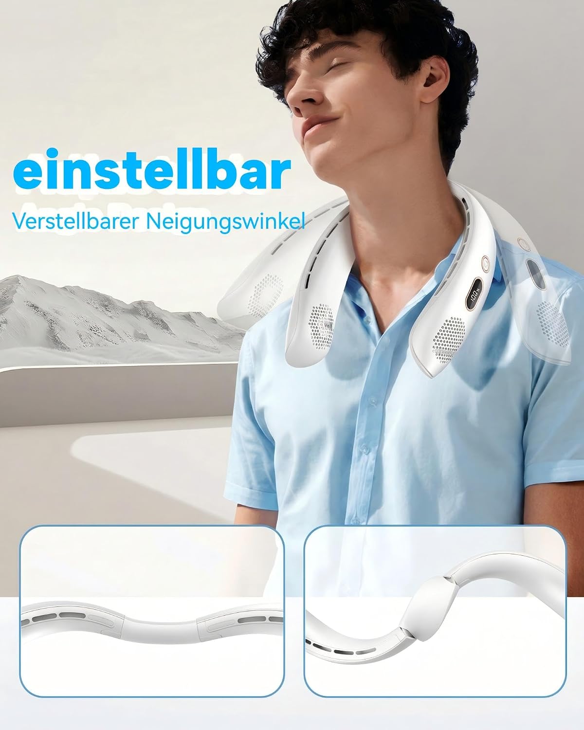 Nackenventilator ohne Rotor mit LED Display 3 Stufen 2400mAh USB wiederaufladbar