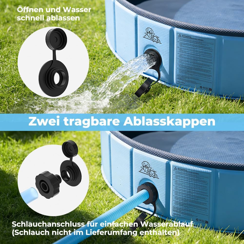 KYG Hunde Pool faltbar 80x20cm rutschfest niedriger Einstieg Ablassventil 20cm-3