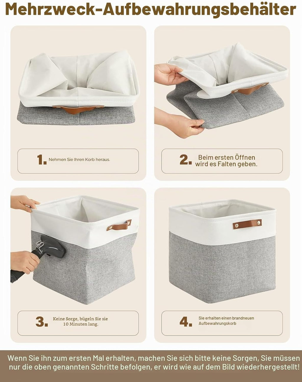 Aufbewahrungsboxen Stoff 4er Set mit Griff 30×20×15 cm faltbar