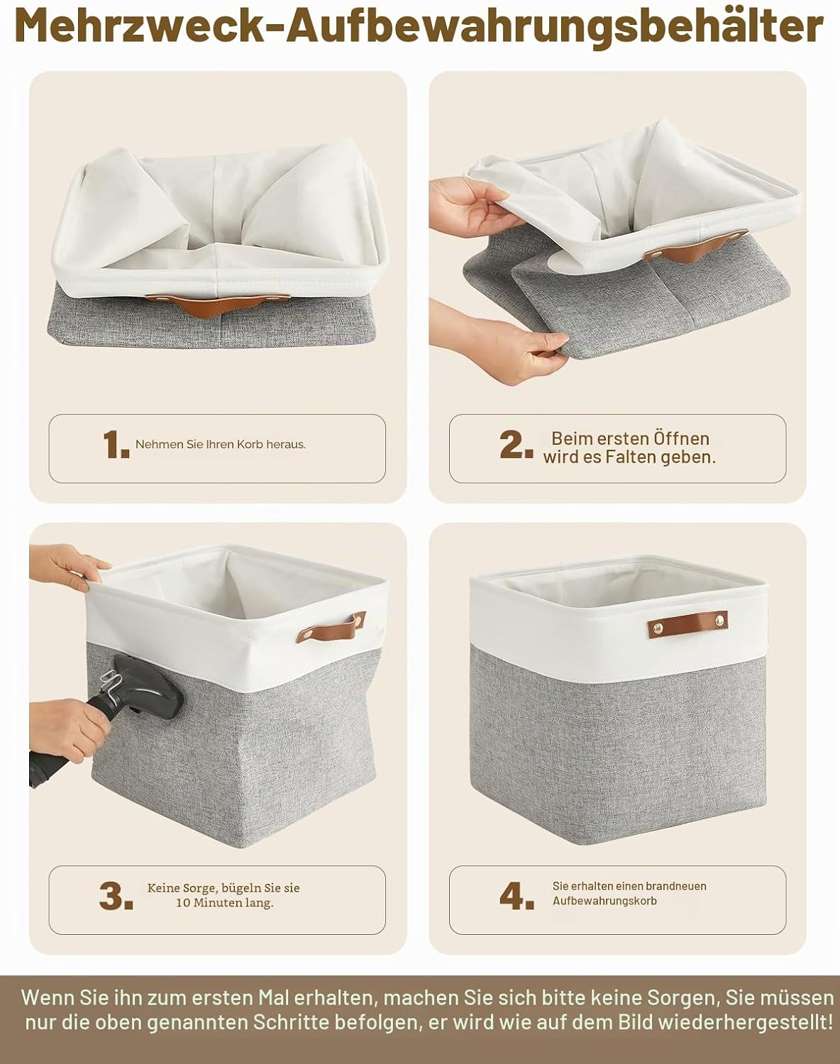Aufbewahrungsboxen Stoff 4er Set mit Griff 30×20×15 cm faltbar