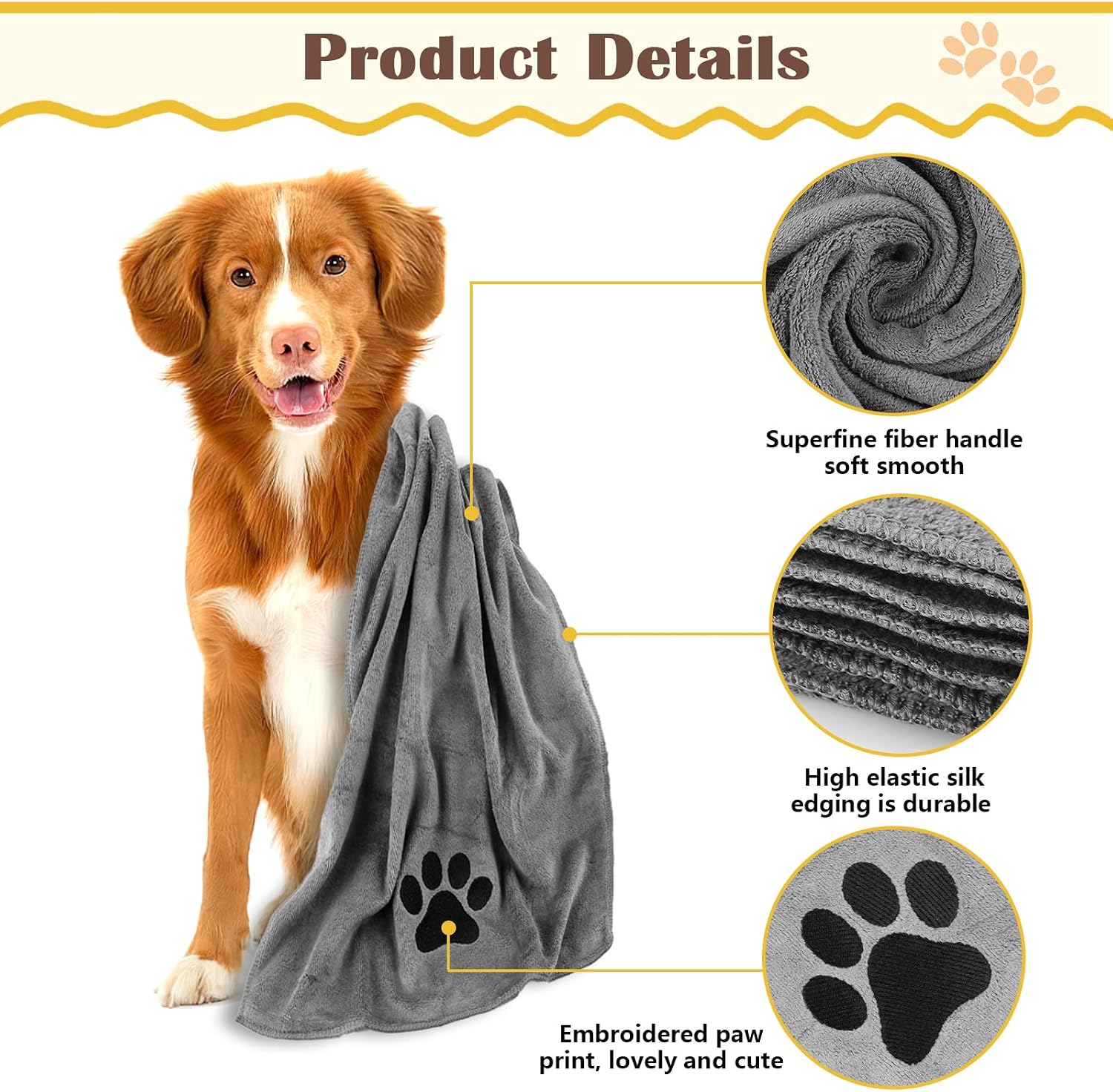 Hundehandtuch Mikrofaser 75x35 cm, 2er Set, extra saugfaehig, 35cm-50cm