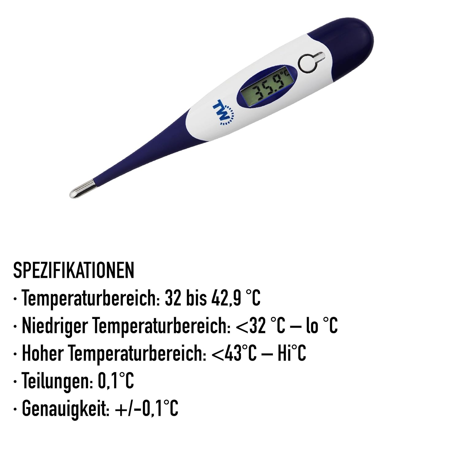 Digitales Haustierthermometer fuer Hund Katze Pferd mit flexibler Sonde