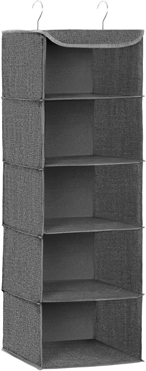 SONGMICS Haengeorganizer 4 Faecher faltbar Kleiderschrank Regal Hellgrau