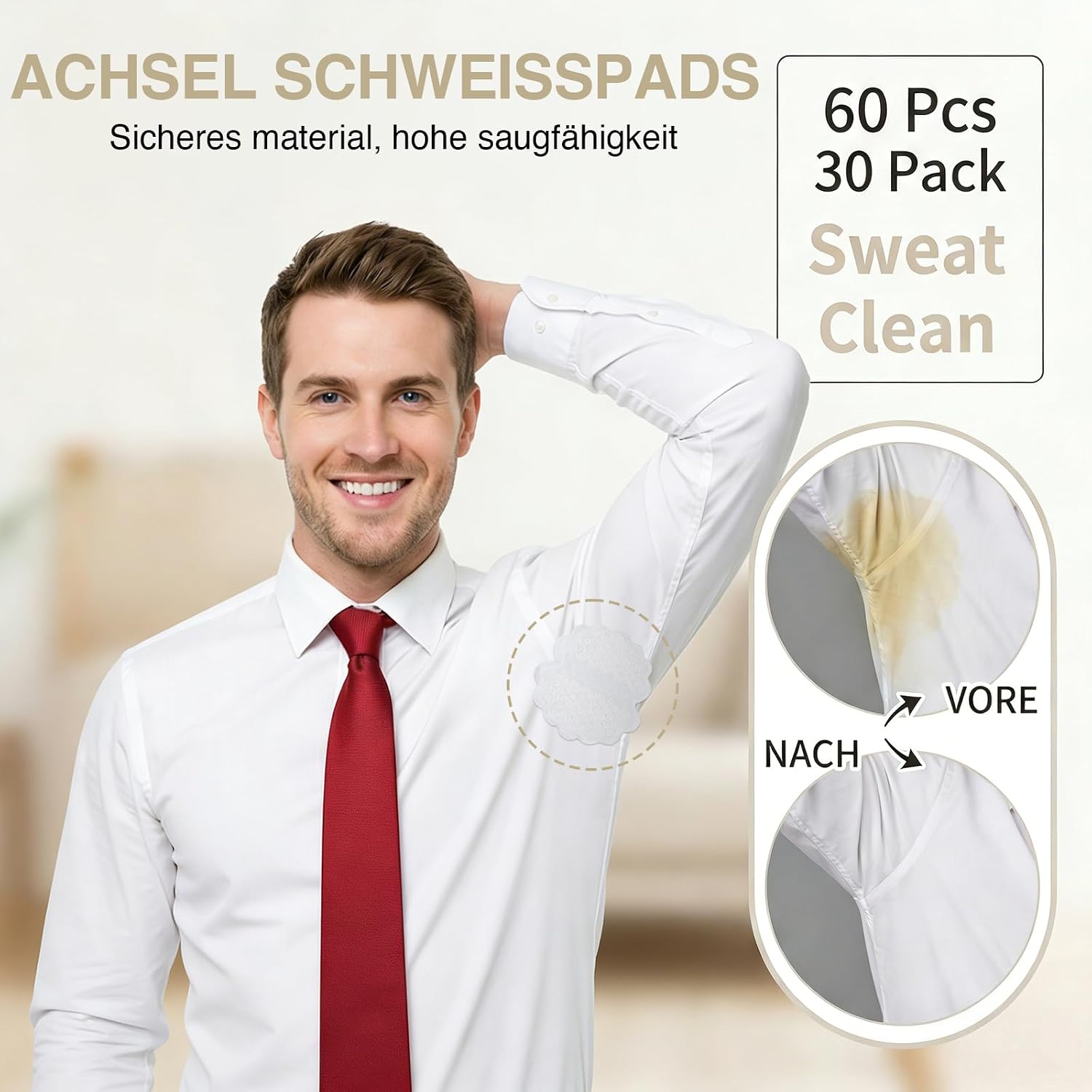 60er Achselpads gegen Schweiss mit starker Haftung fuer Damen und Herren