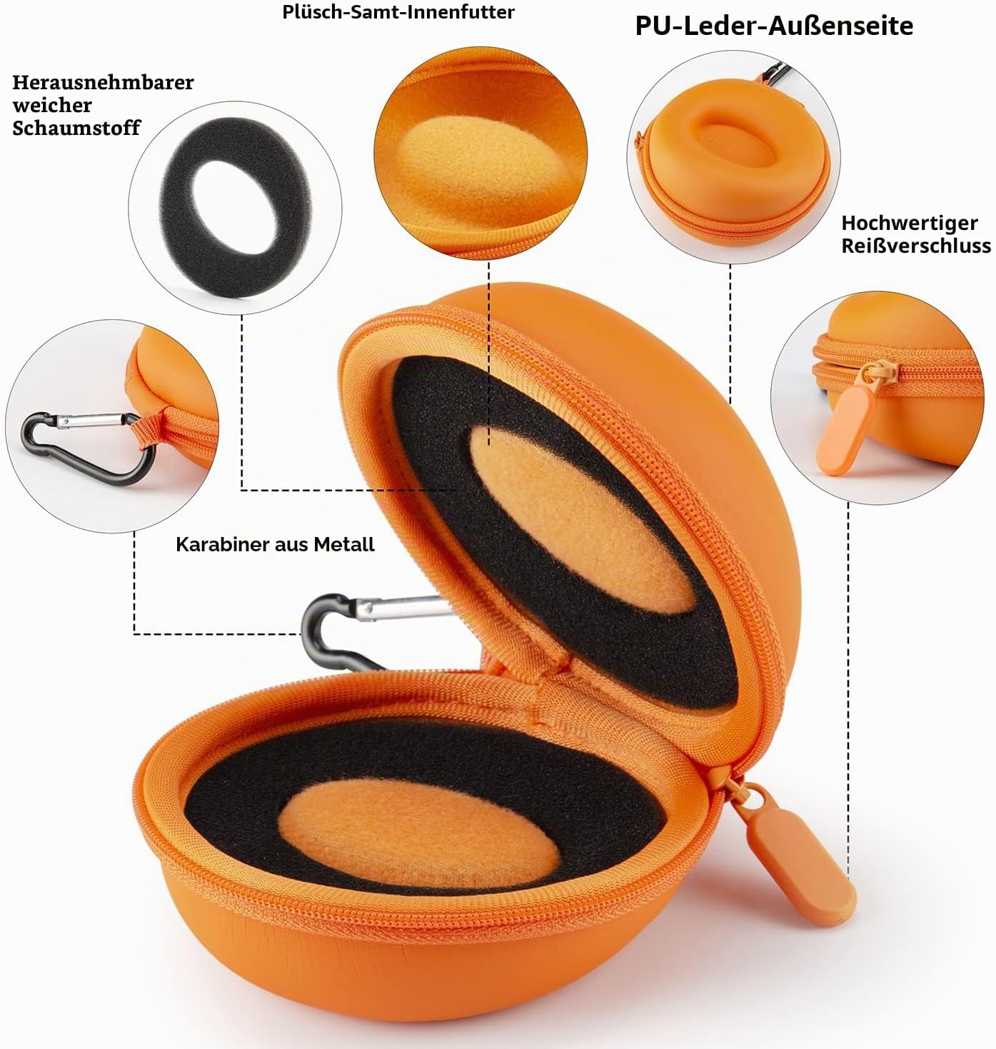 Reise Uhrenetui Orange 1 Fach bis 50 mm Schutzetui Uhr