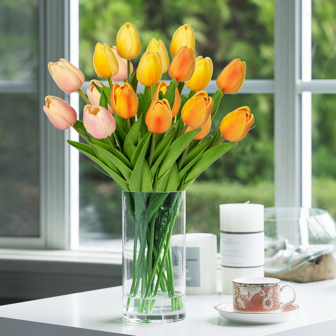 Kuenstliche Tulpen Real Touch 24 Stueck Rosa Deko Kunstblumen