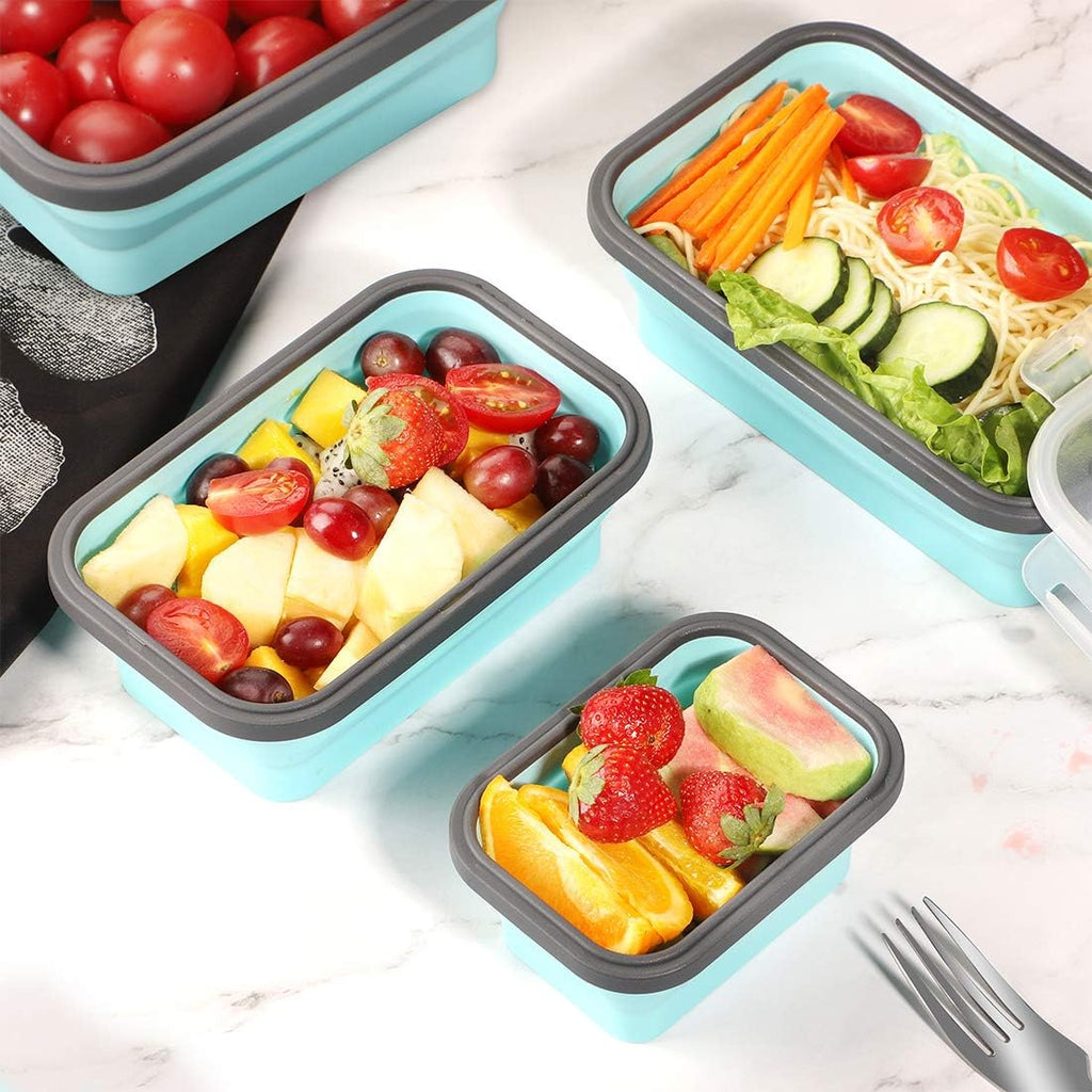 Silikon Aufbewahrungsbox klappbar mit Deckel 4er Set Blau Grau