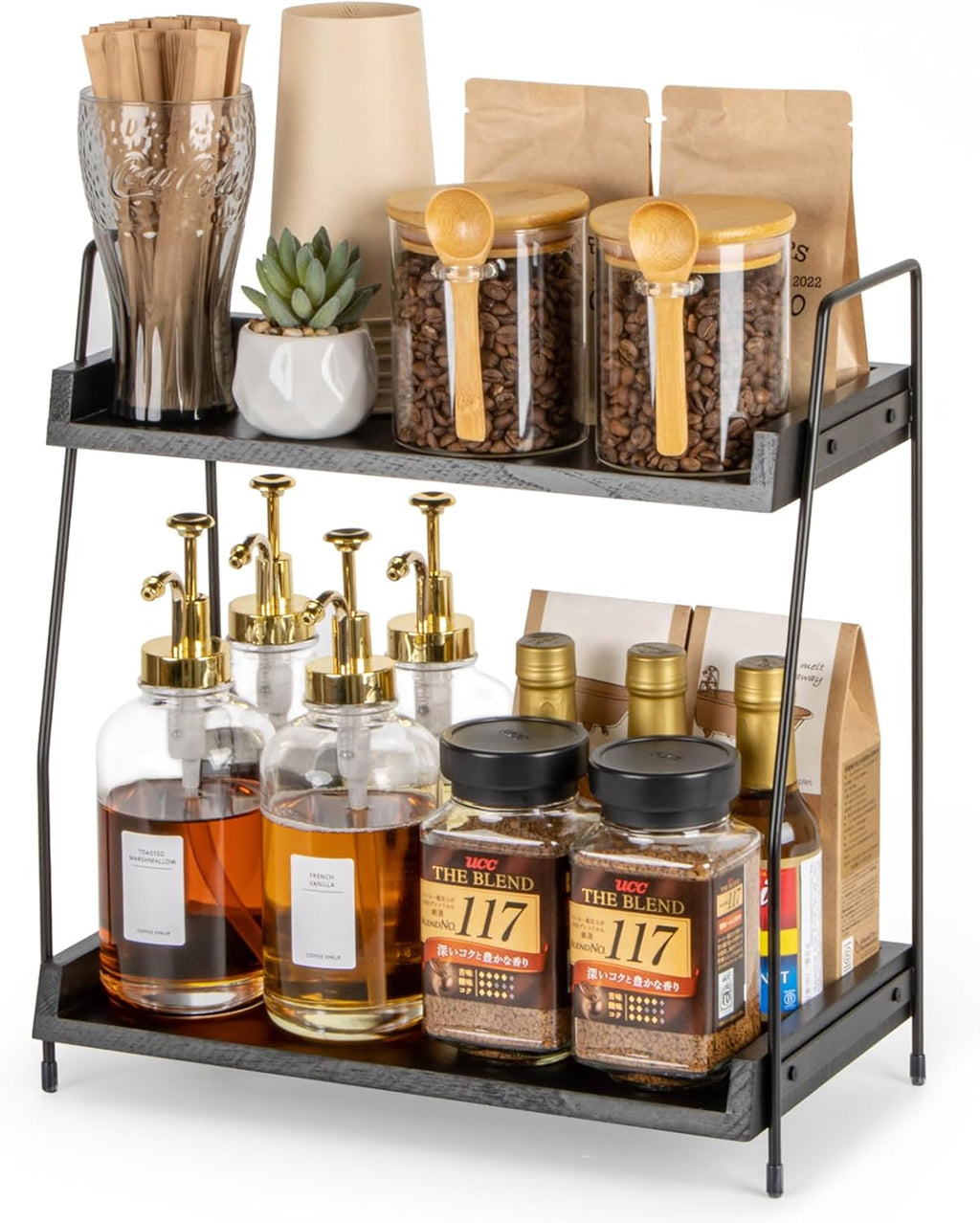 Kaffee Organizer Holz 2 Etagen Kaffeebar Kuechenregal Aufbewahrung
