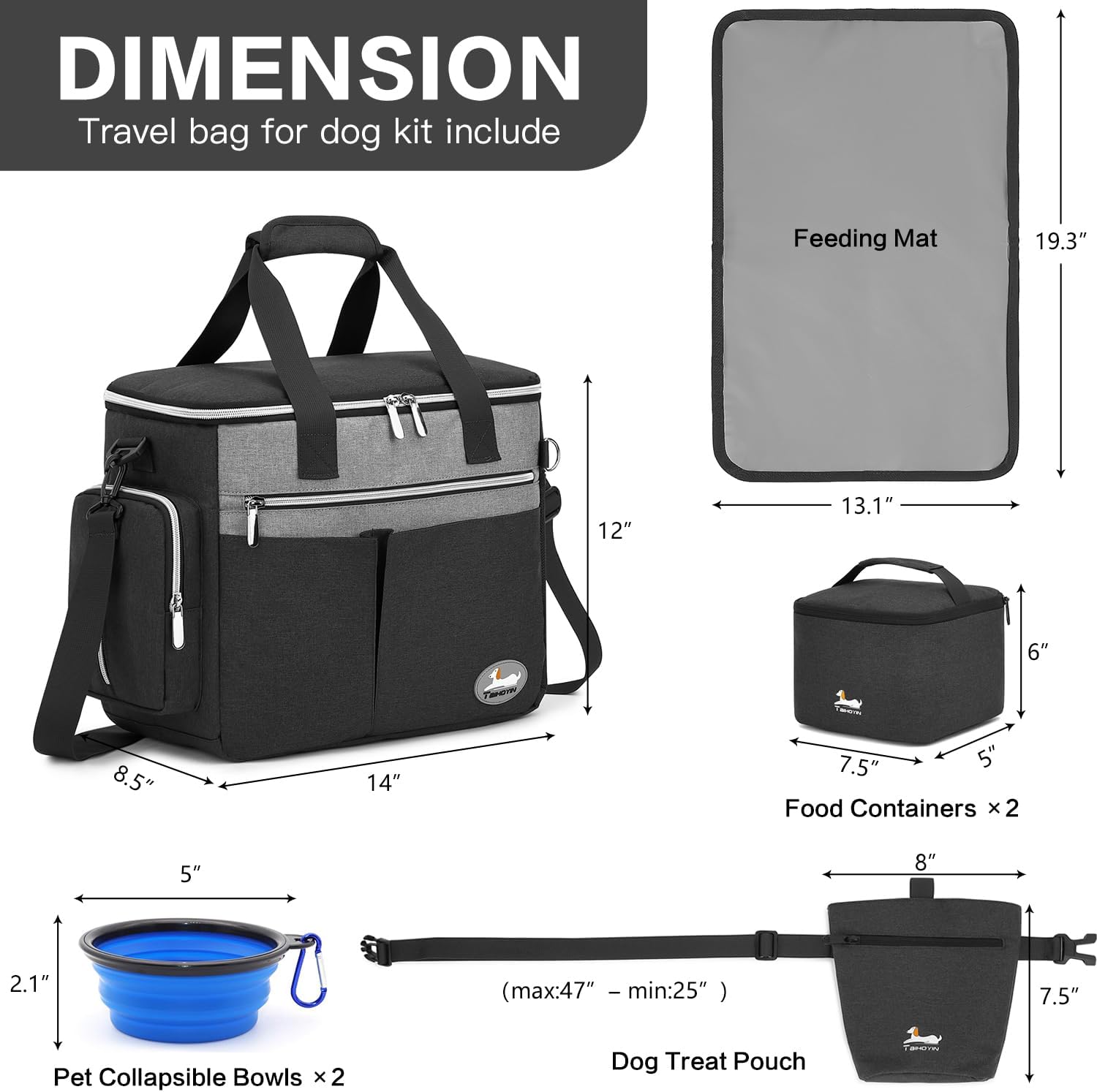 Hundetragetasche Reisetasche Flugzeug geeignet mit 2 Futtertaschen, 2 Napf, Fuett