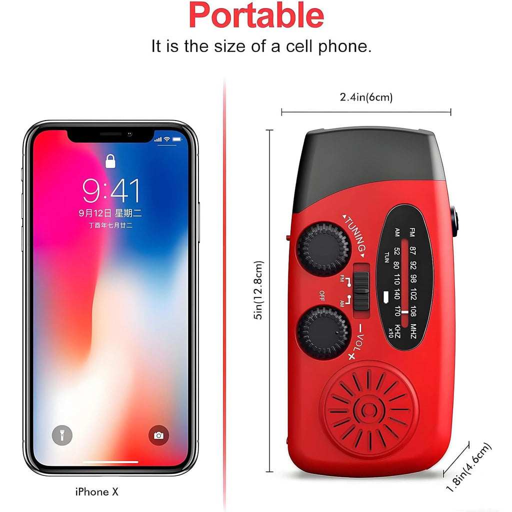 Tragbares Solar Kurbelradio mit AM/FM, 2000mAh Powerbank, LED Lampe, USB, orange