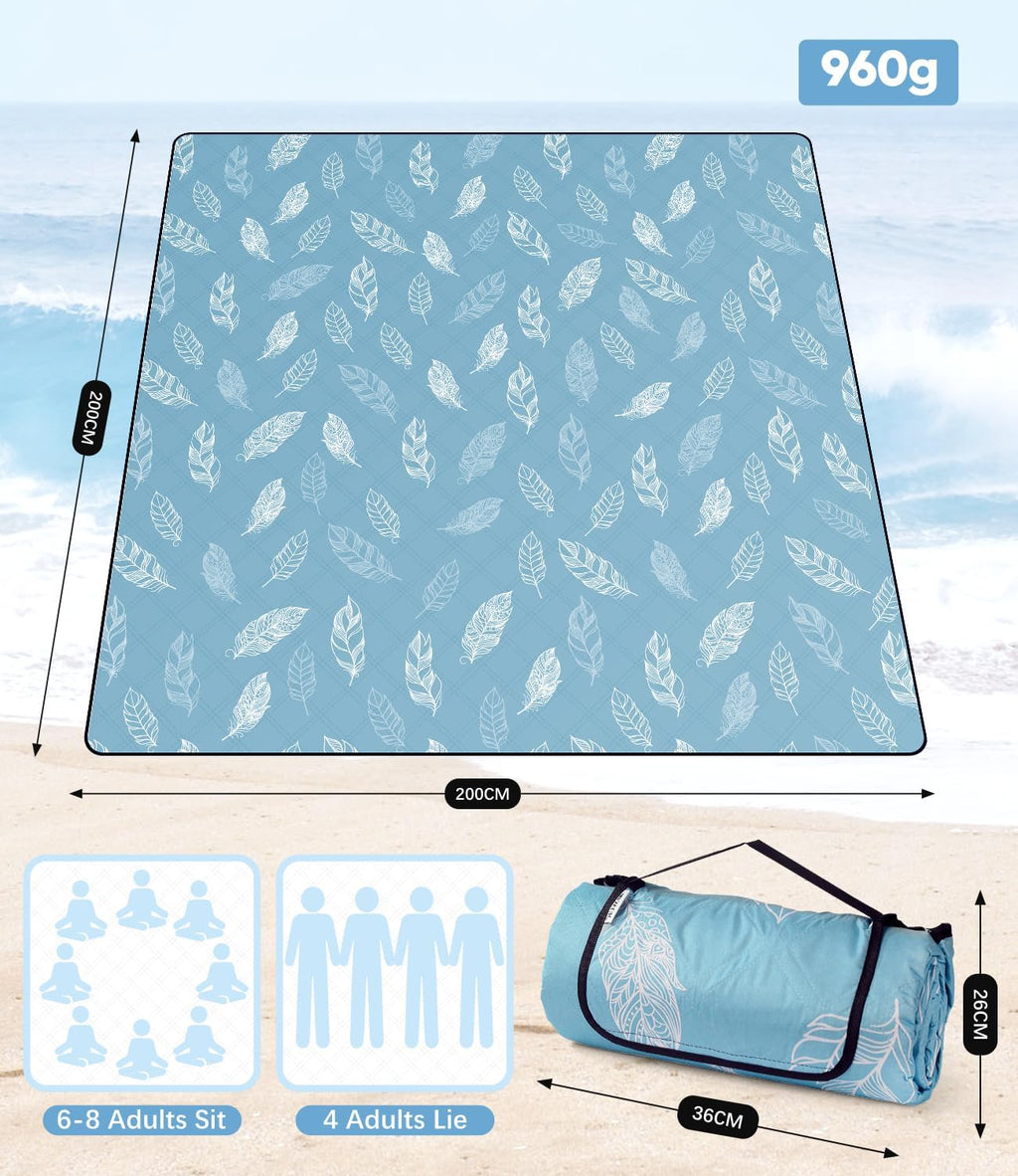 DEWUR Picknickdecke 200cm wasserdicht sandfrei XXL Campingdecke Gruen