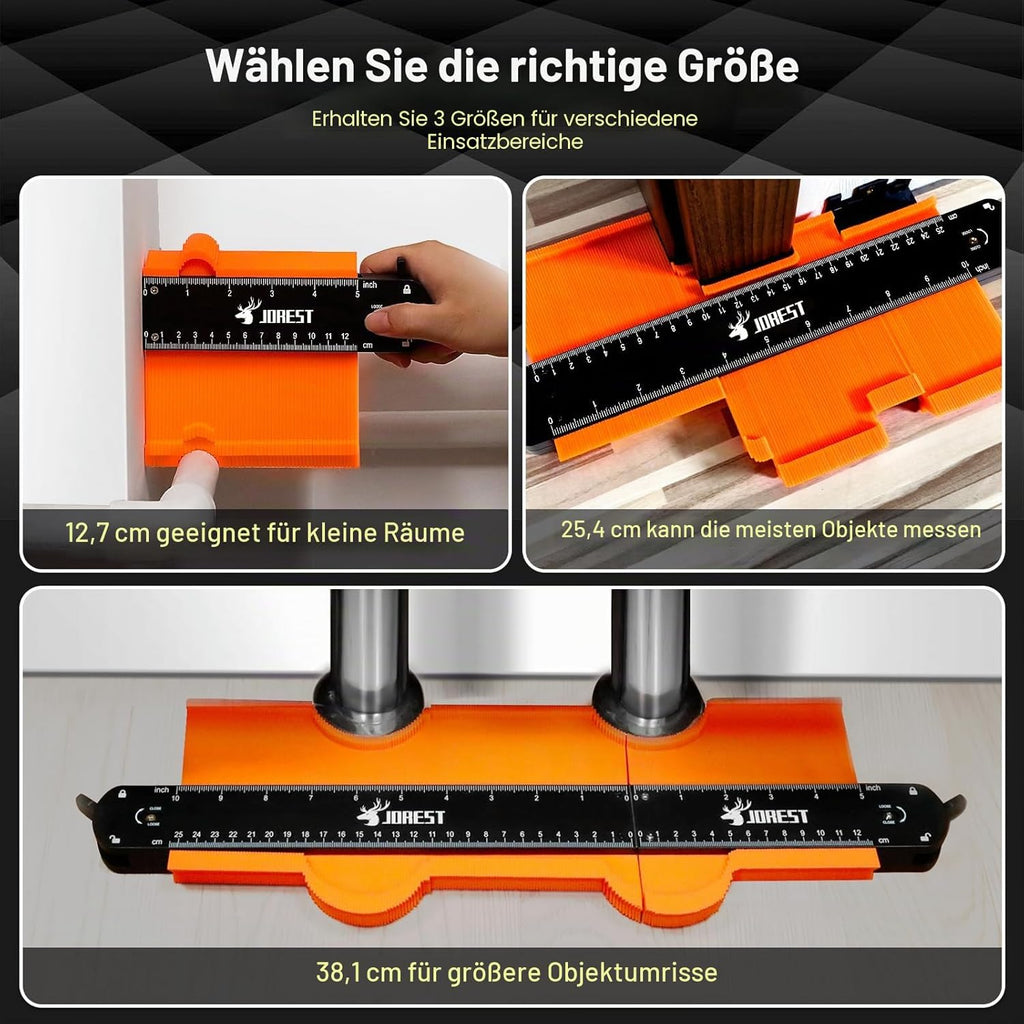 JOREST Konturenlehre 25+12 cm feststellbar Wiederholungslehre Laminat Schablone