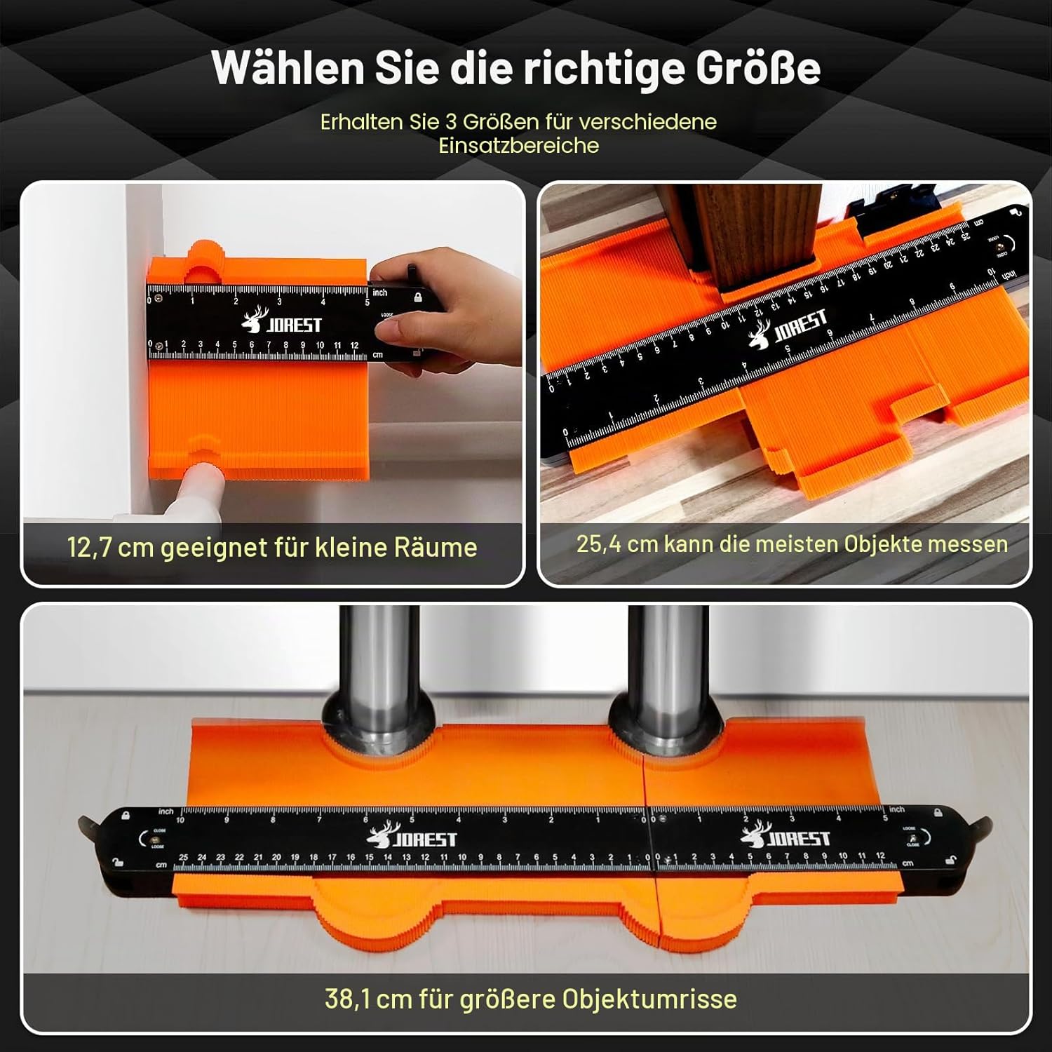 JOREST Konturenlehre 25+12 cm feststellbar Wiederholungslehre Laminat Schablone