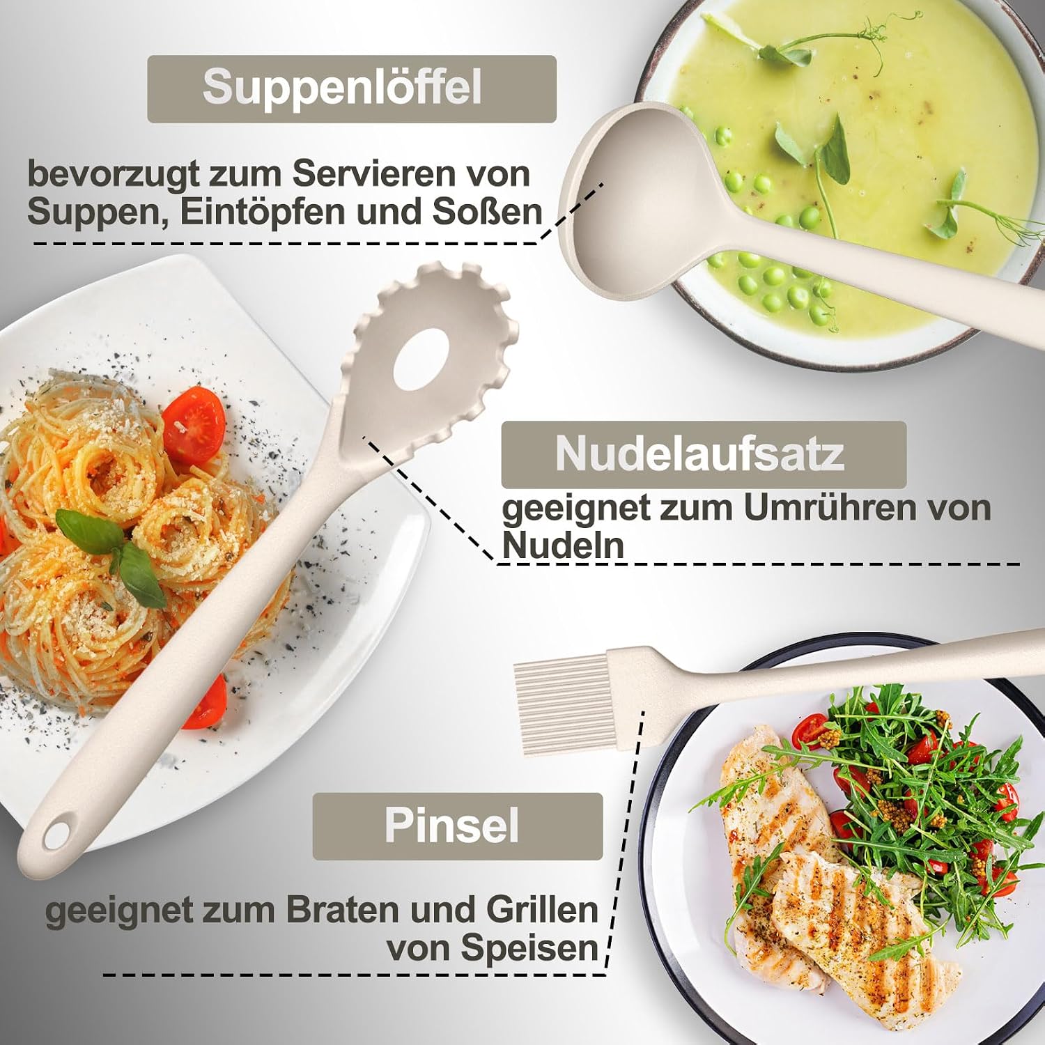 Silikon Kuechenhelfer Set 43-teilig schwarz hitzebestaendig mit Halter