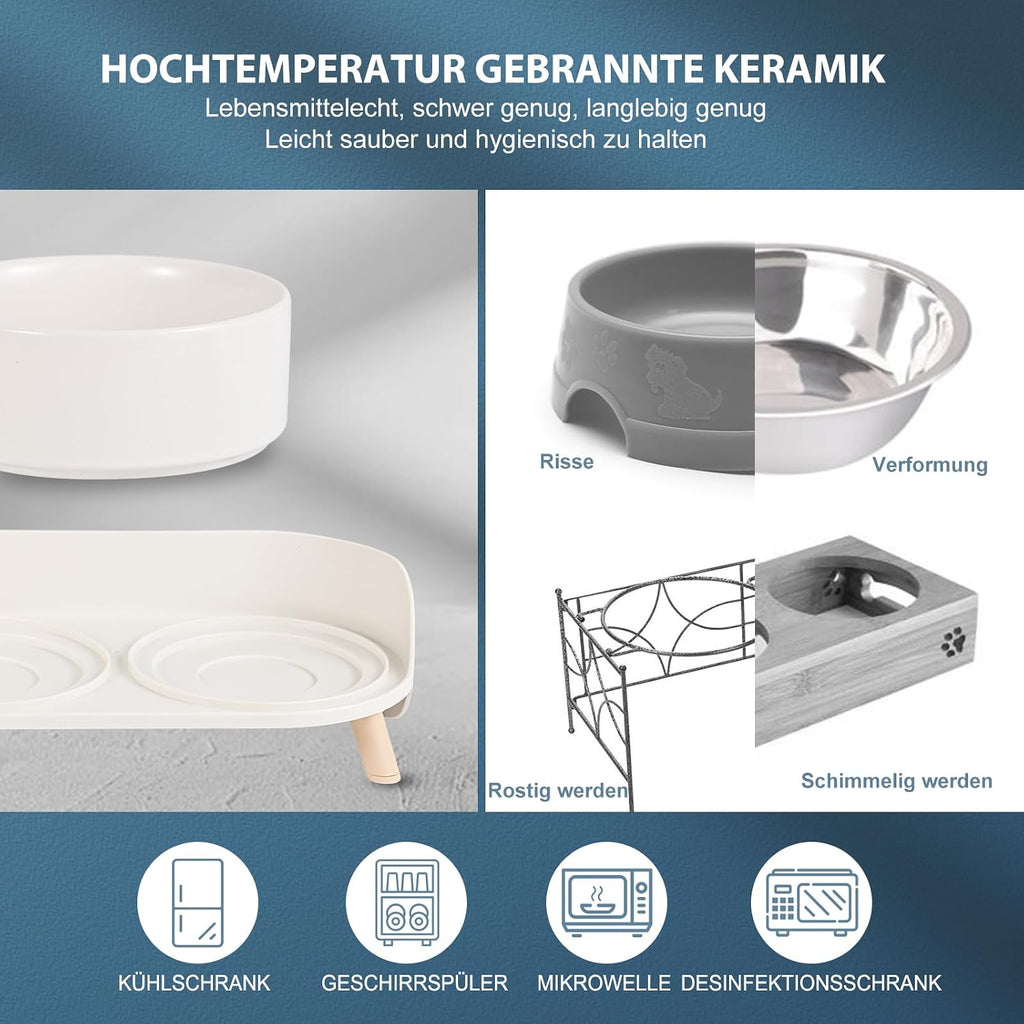 Erhoehter Keramik Hundenapf 2x720 ml mit Staender rutschfest gruen fuer Hunde Katzen