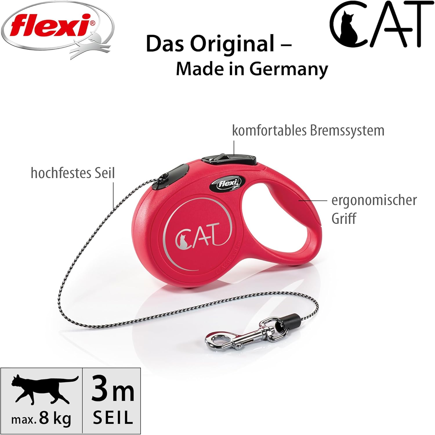 flexi CAT Seil 3 m schwarz Roll-Leine fuer Katzen bis, Mini-Taschenformat