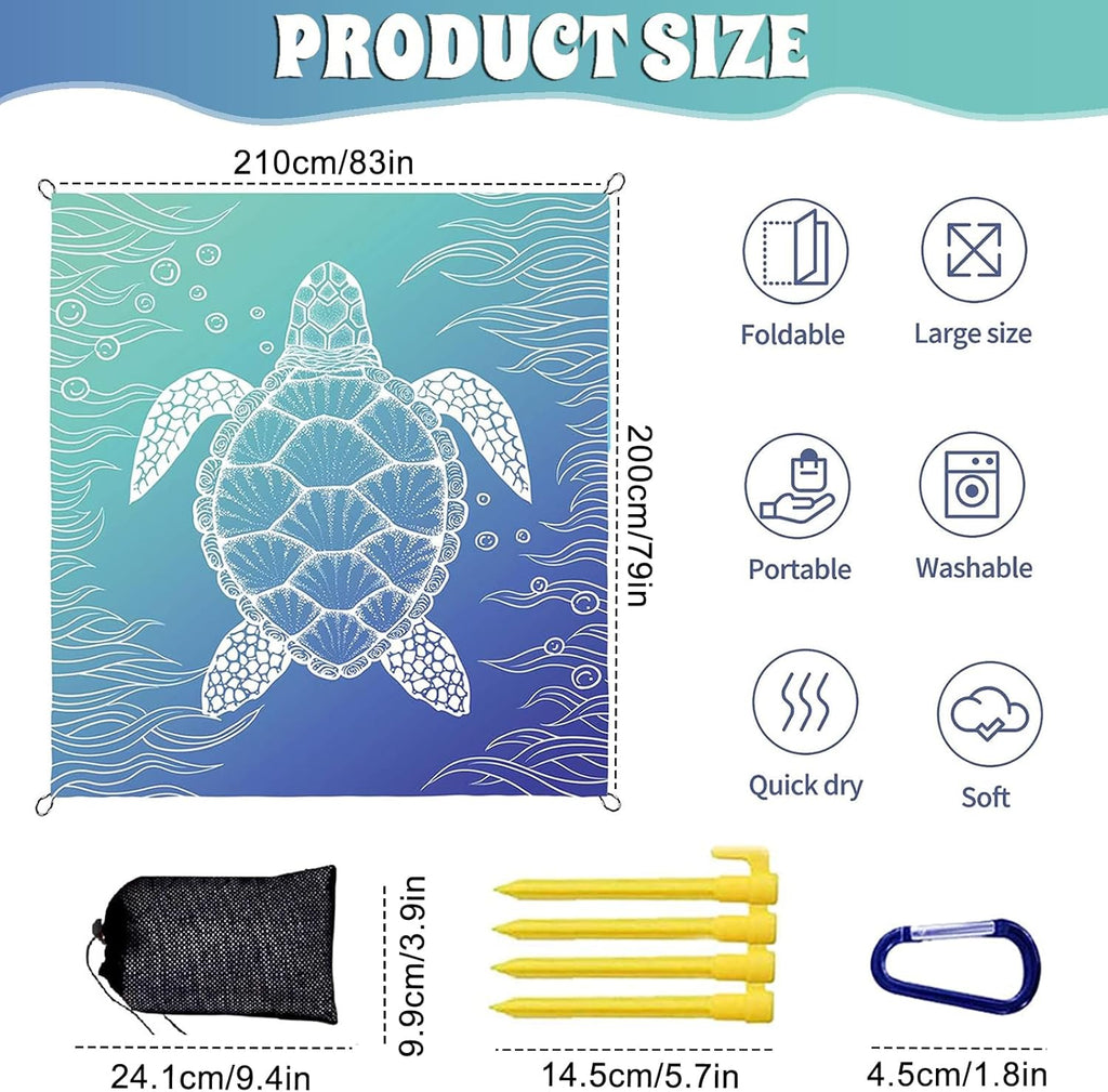 Strandmatte sandfrei wasserdicht 200 x 210 cm XXL mit 4 Heringen