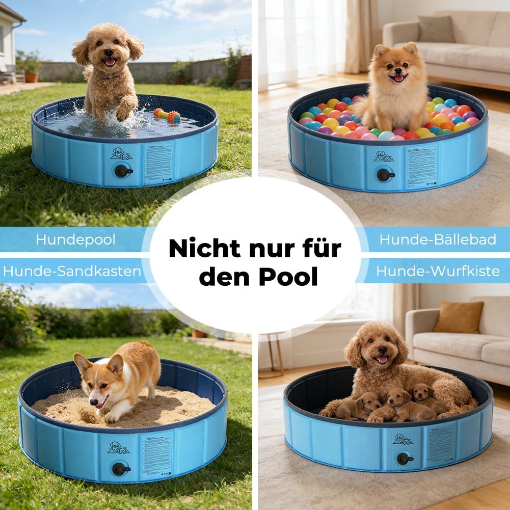 KYG Hunde Pool faltbar 80x20cm rutschfest niedriger Einstieg Ablassventil 20cm-3