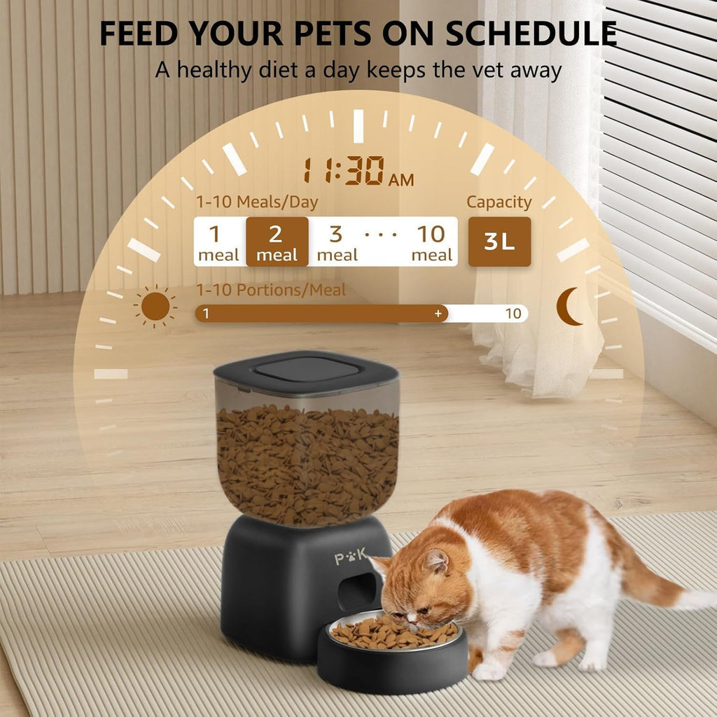 PUPPY KITTY Futterautomat fuer Katzen mit WiFi App und Edelstahlnapf
