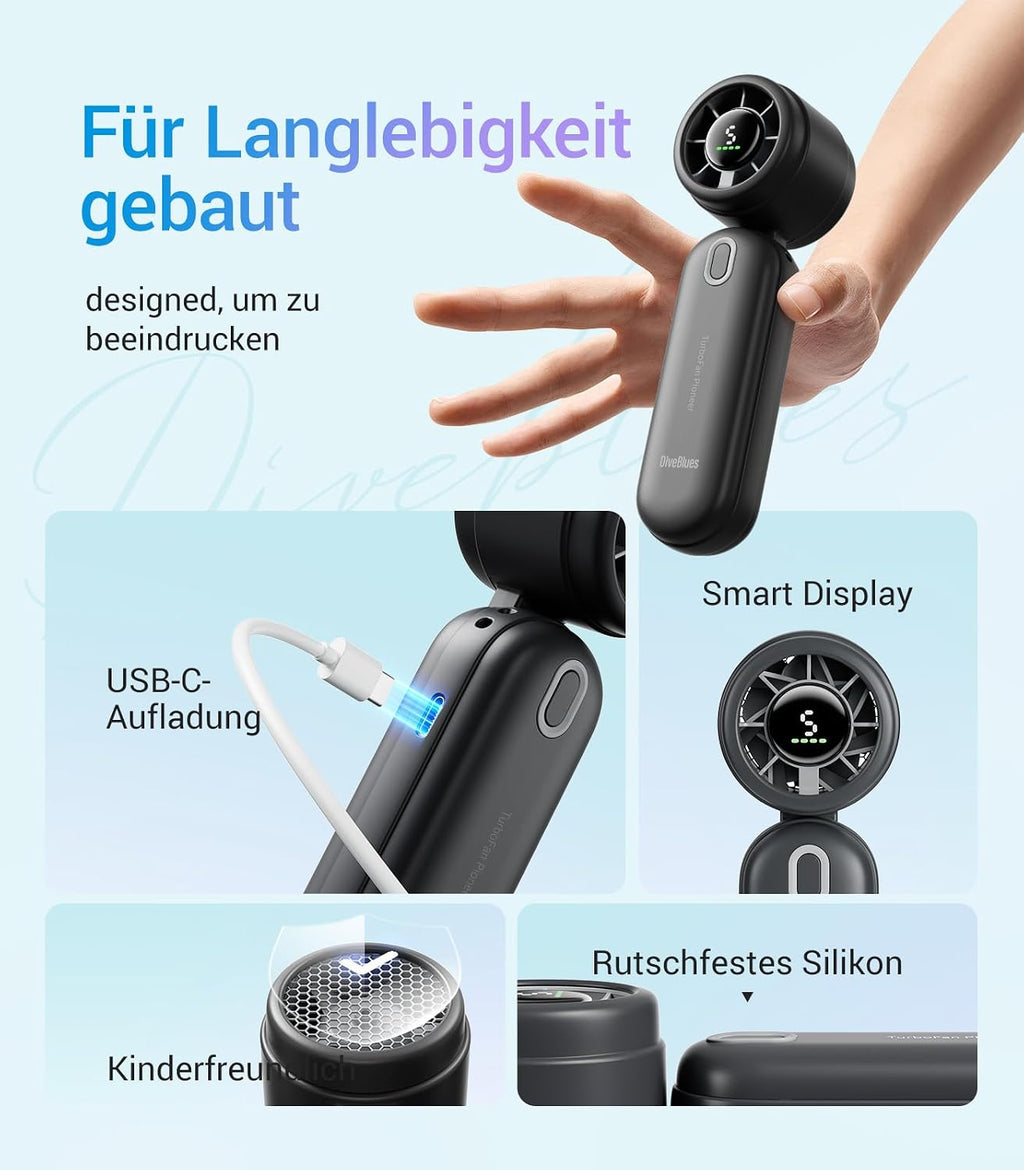 Diveblues iTurbo Handventilator 3-in-1 Hand Hals Tisch 5 Stufen LED Akku